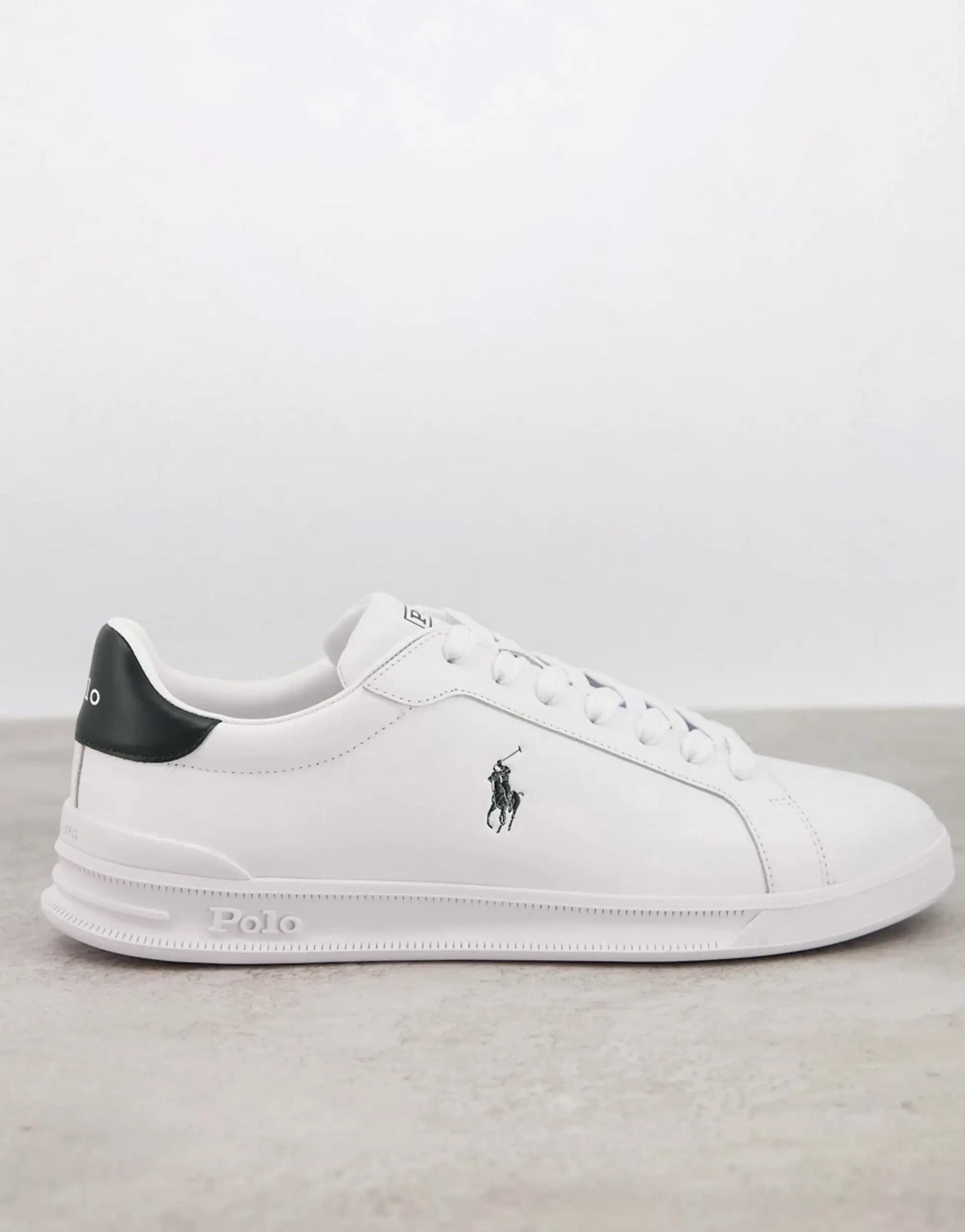 Polo Ralph Lauren Heritage Court Leather Trainer In White With Black Logo