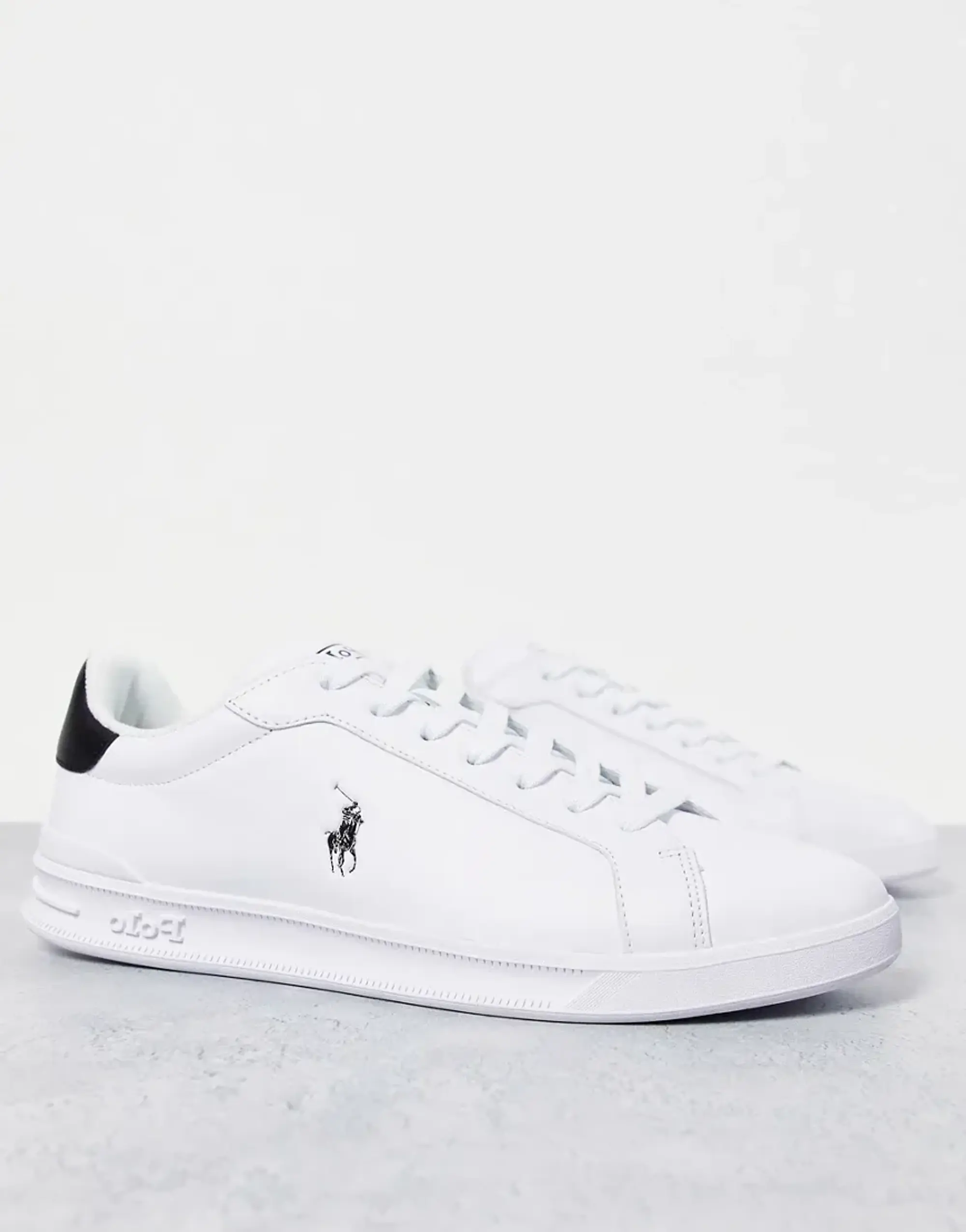 Polo Ralph Lauren Heritage Court Leather Trainer In White With Black Logo