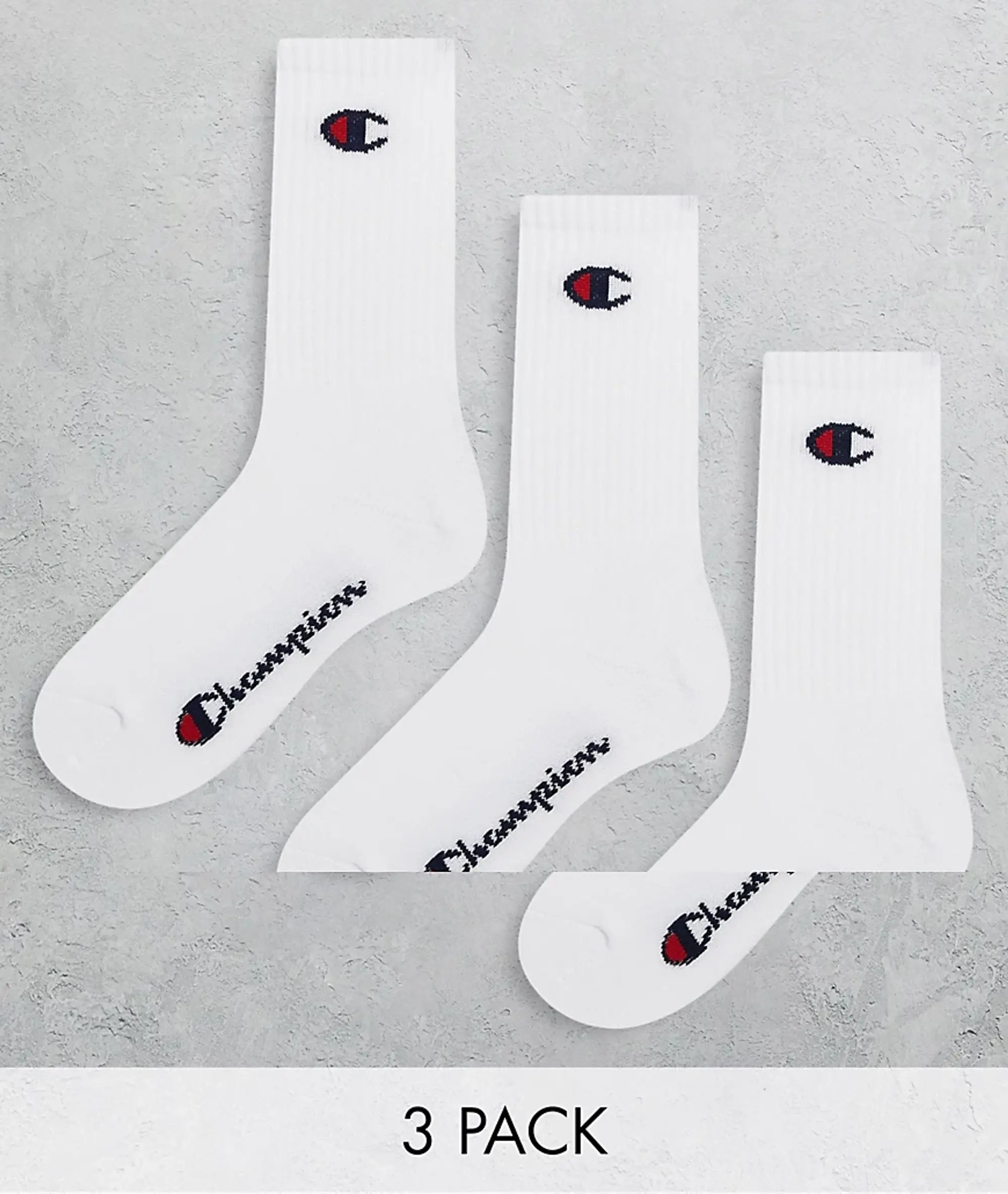 Champion 3 Pack Logo Crew Socks In White