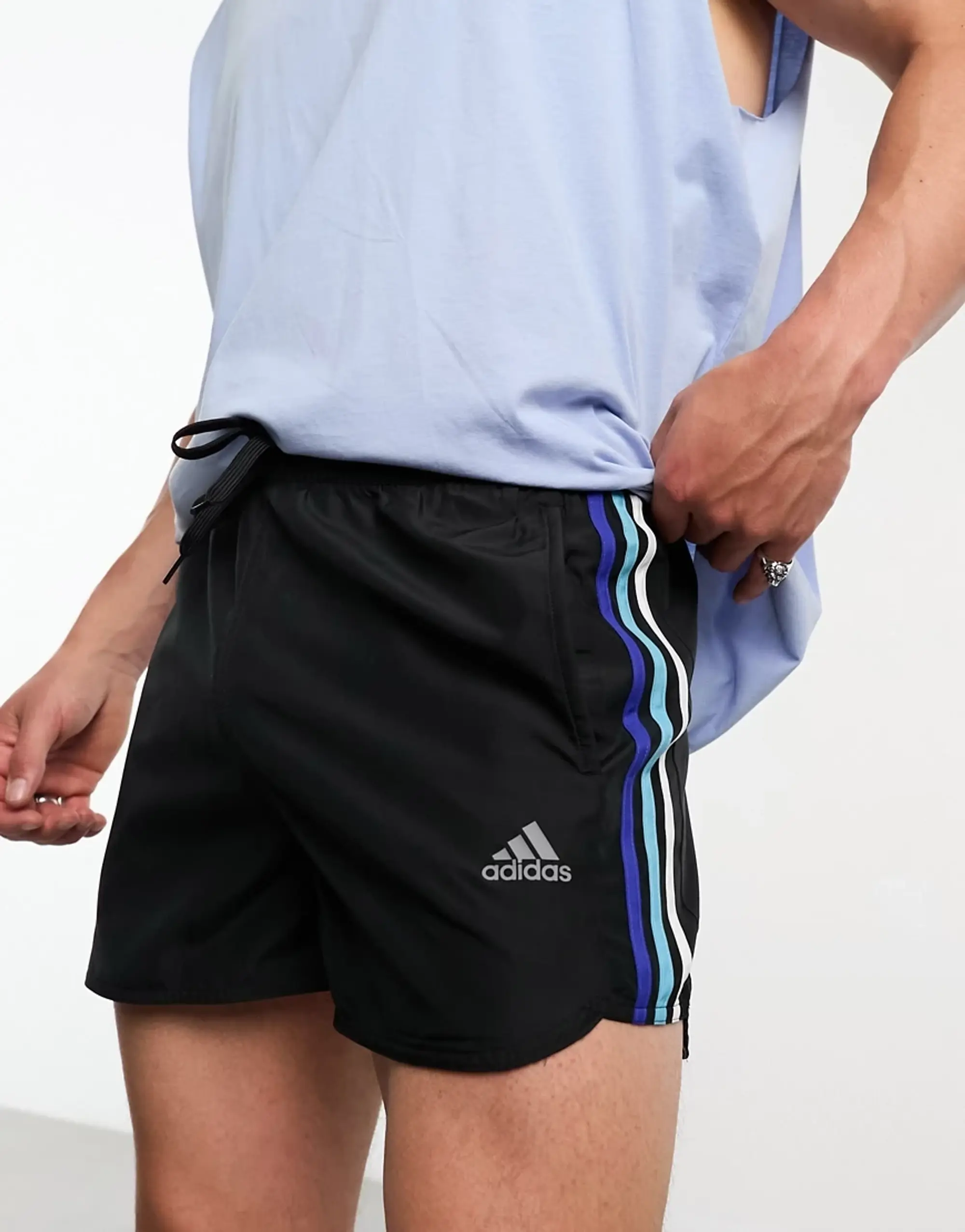 adidas Swim retro split 3 stripe shorts in black