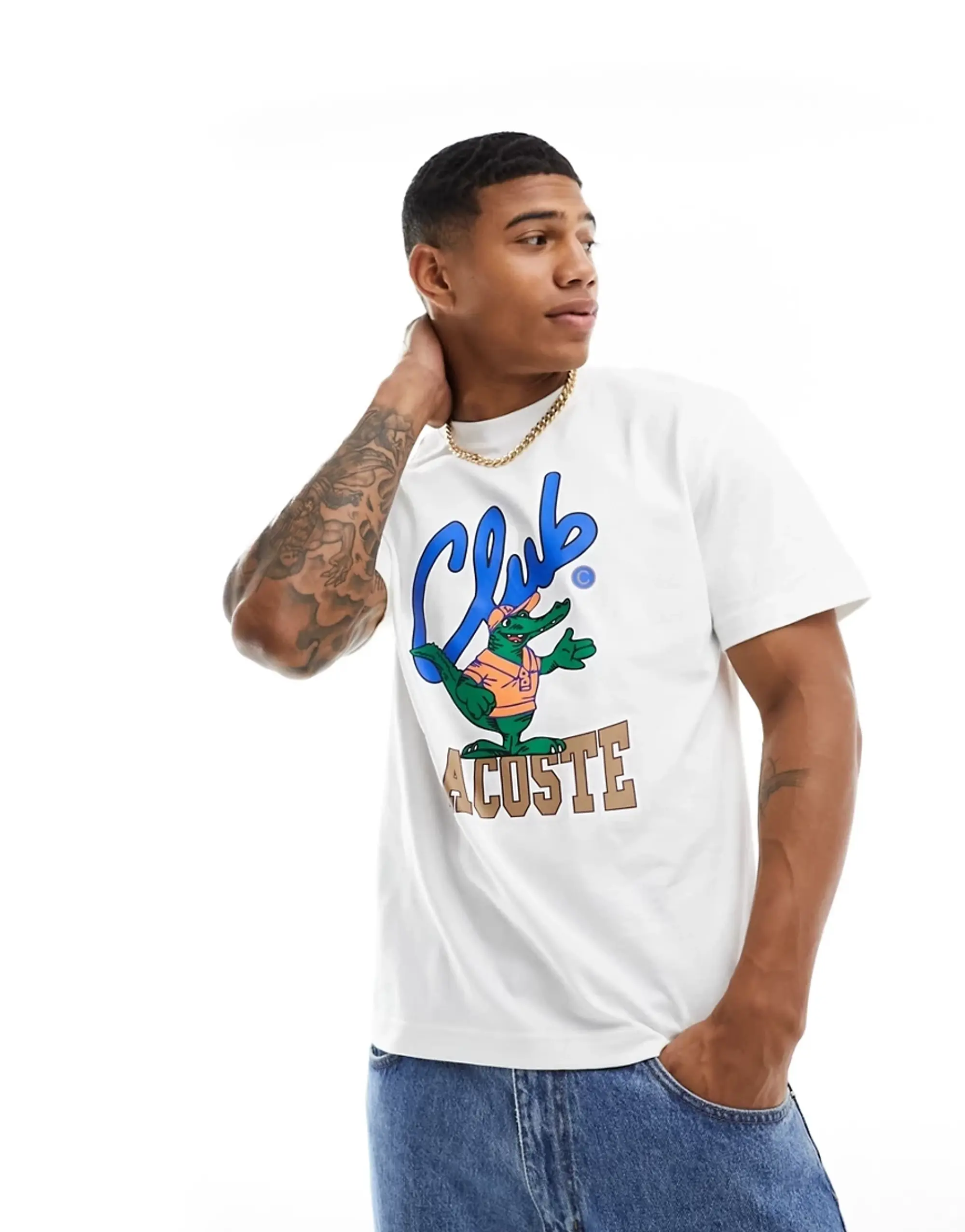 Lacoste Relaxed Fit Signature Print T-shirt - White
