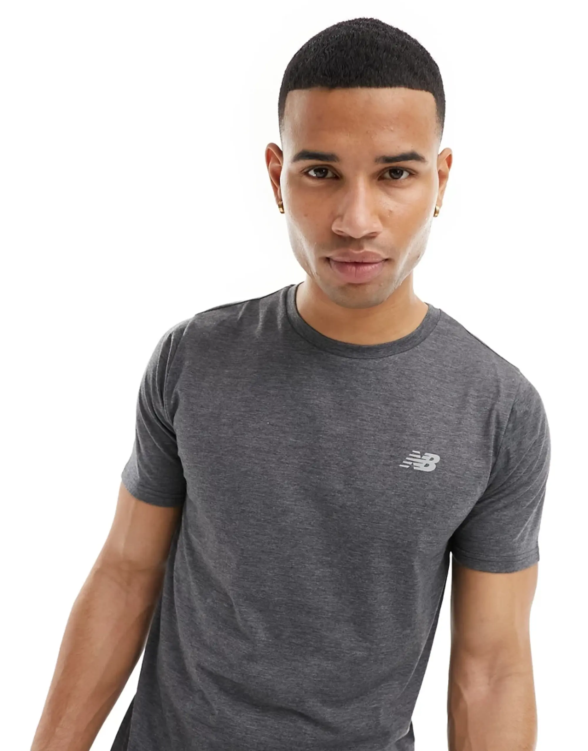 New Balance Performance Heathertech T-Shirt In Dark Grey-Black