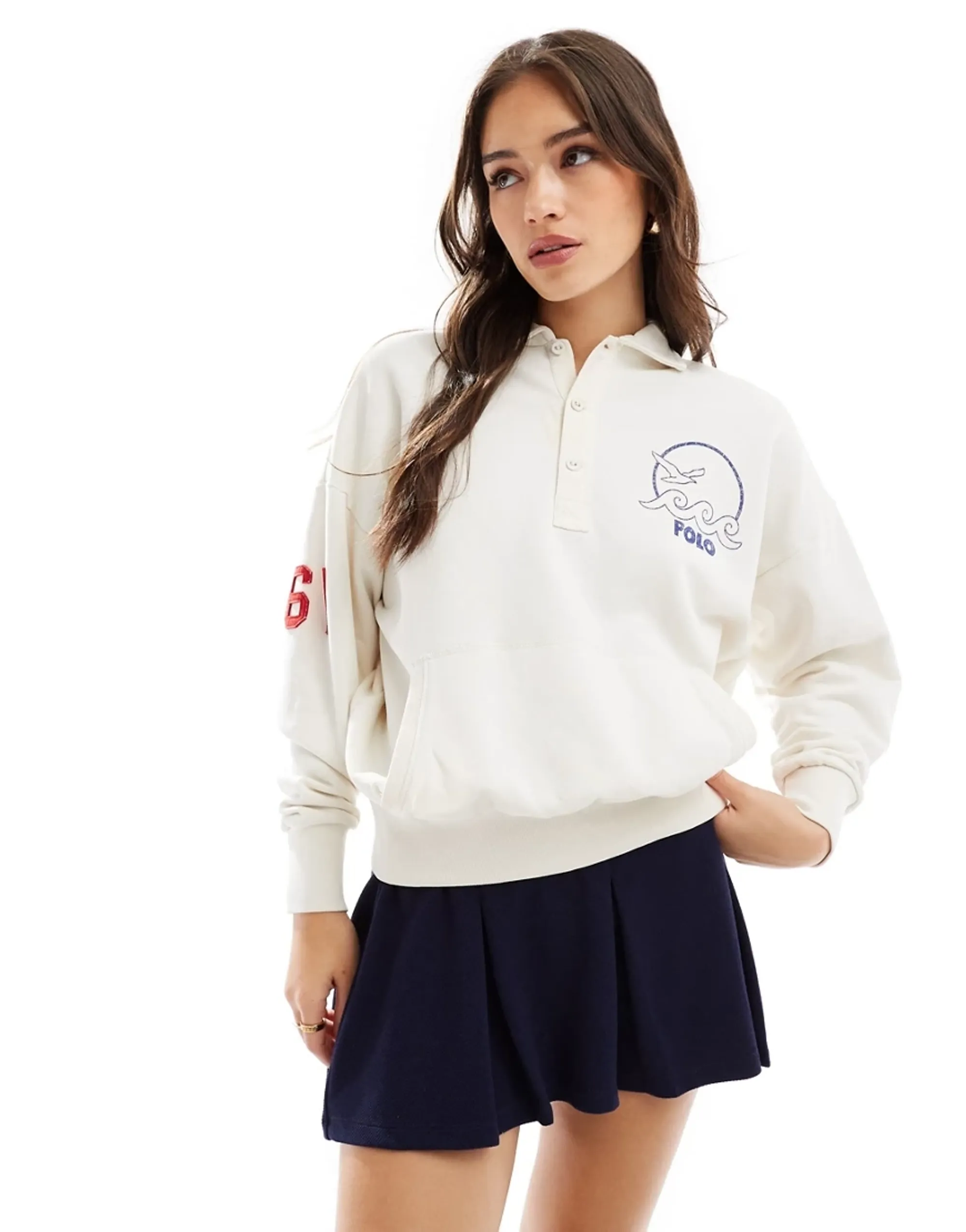 Polo Ralph Lauren rugby polo shirt with badges in cream-White