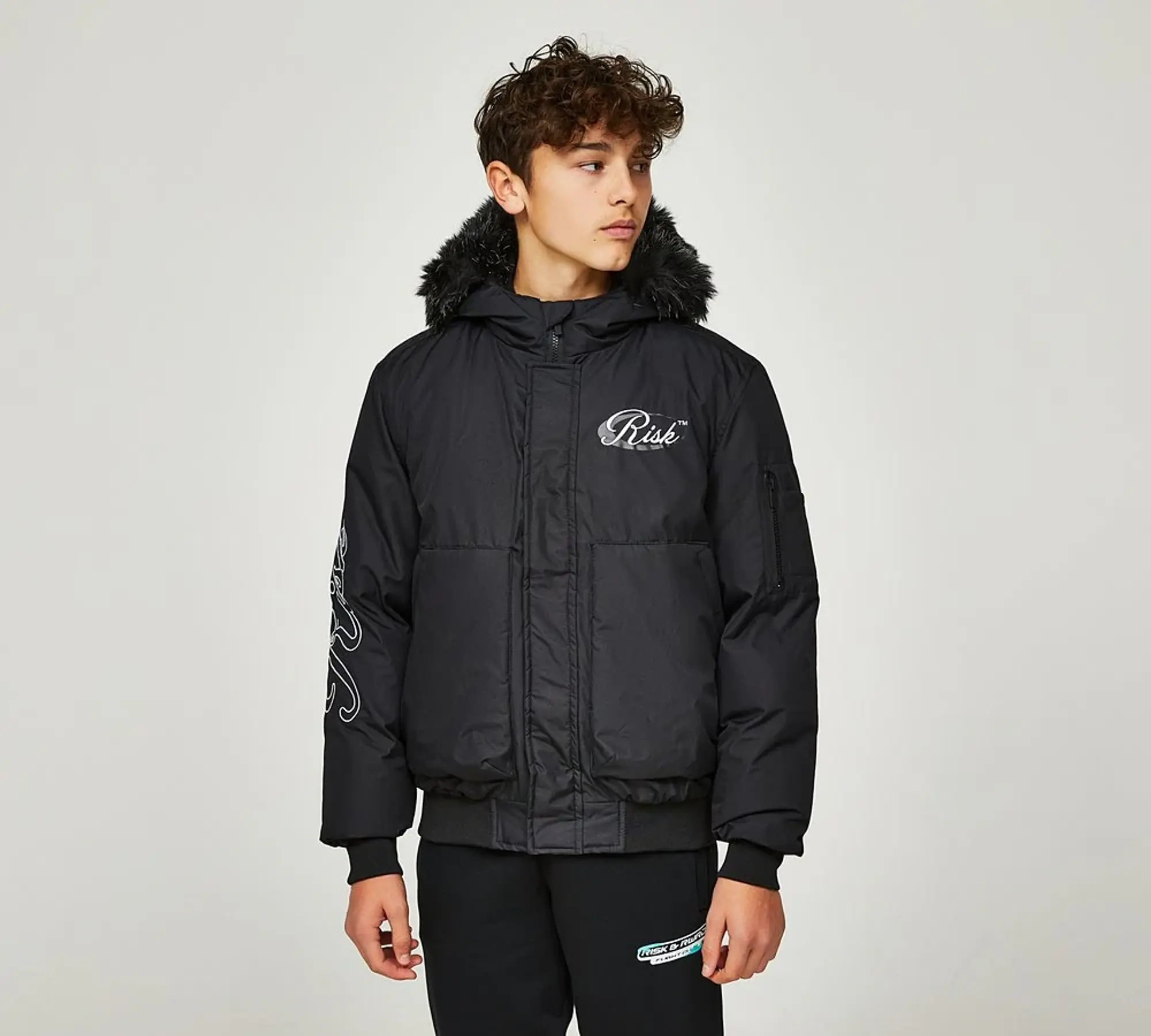 Risk and Reward Junior Control Bomber Puffer Jacket - Black - Size XL/B - Black