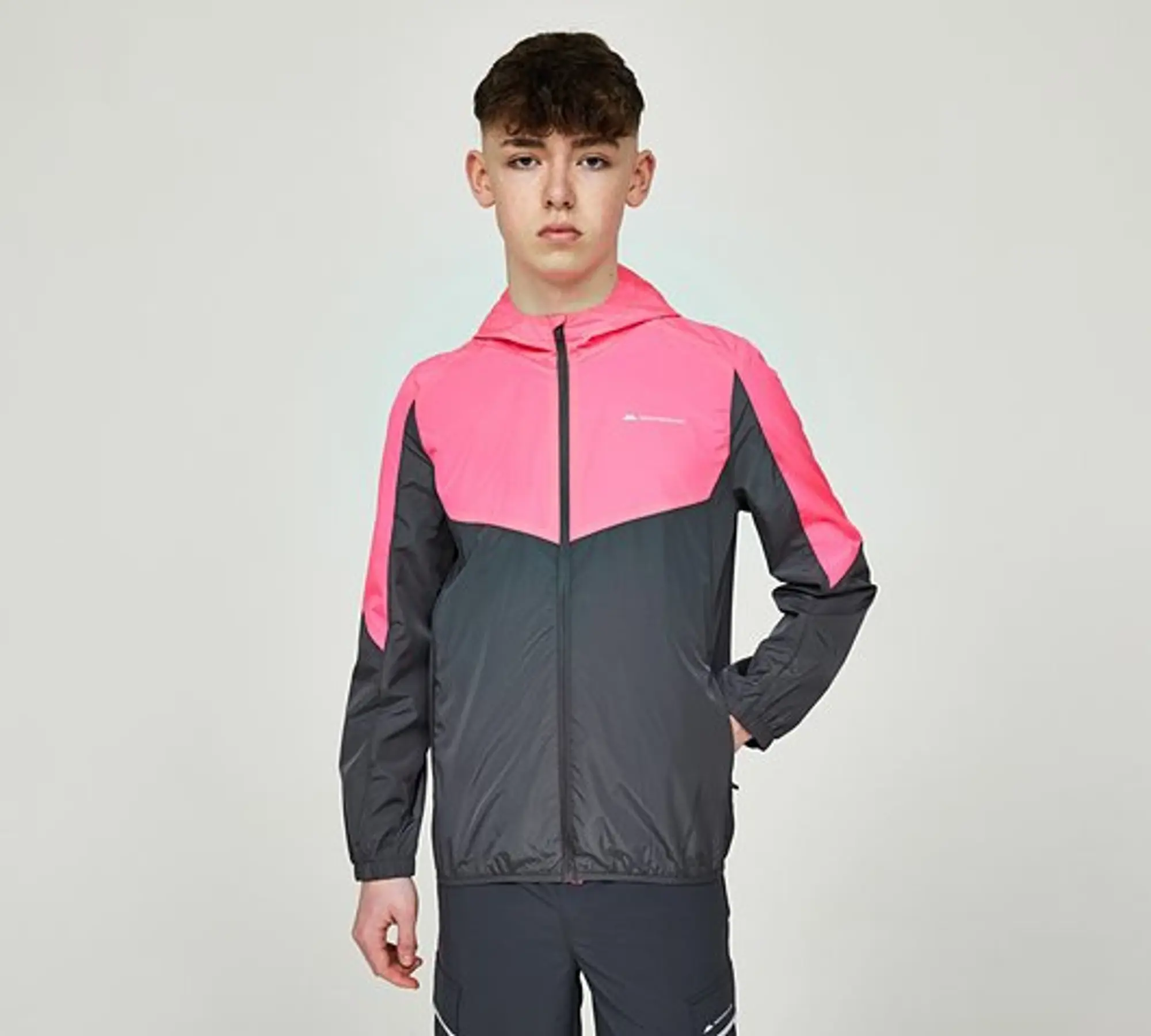 Monterrain Junior Plateau Windbreaker Grey Size S B Pink MON J156 KOP IRG FOOTY.COM