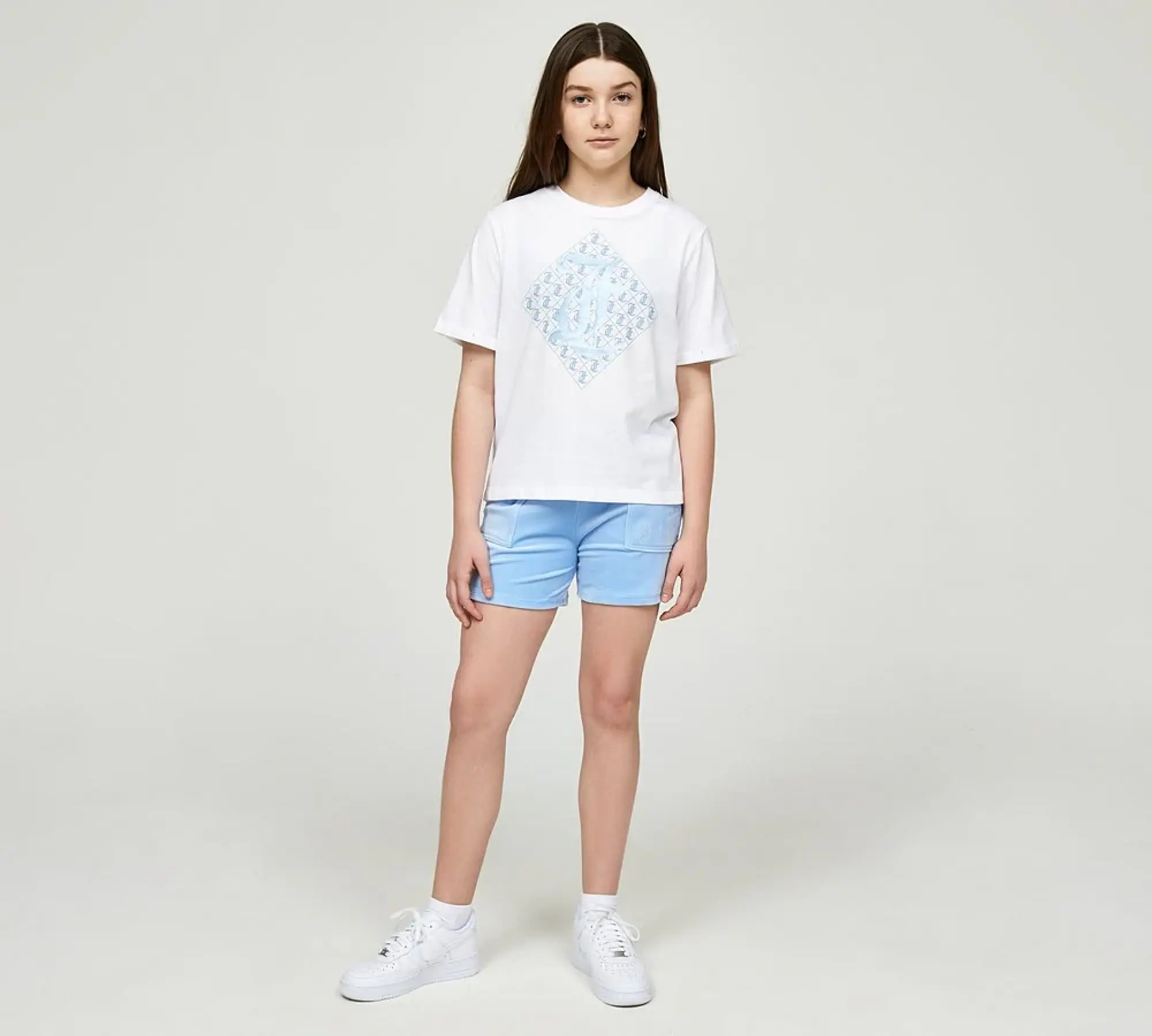 Juicy Couture Girls Diamond T-Shirt and Velour Short Set - White - Size XL/G - White