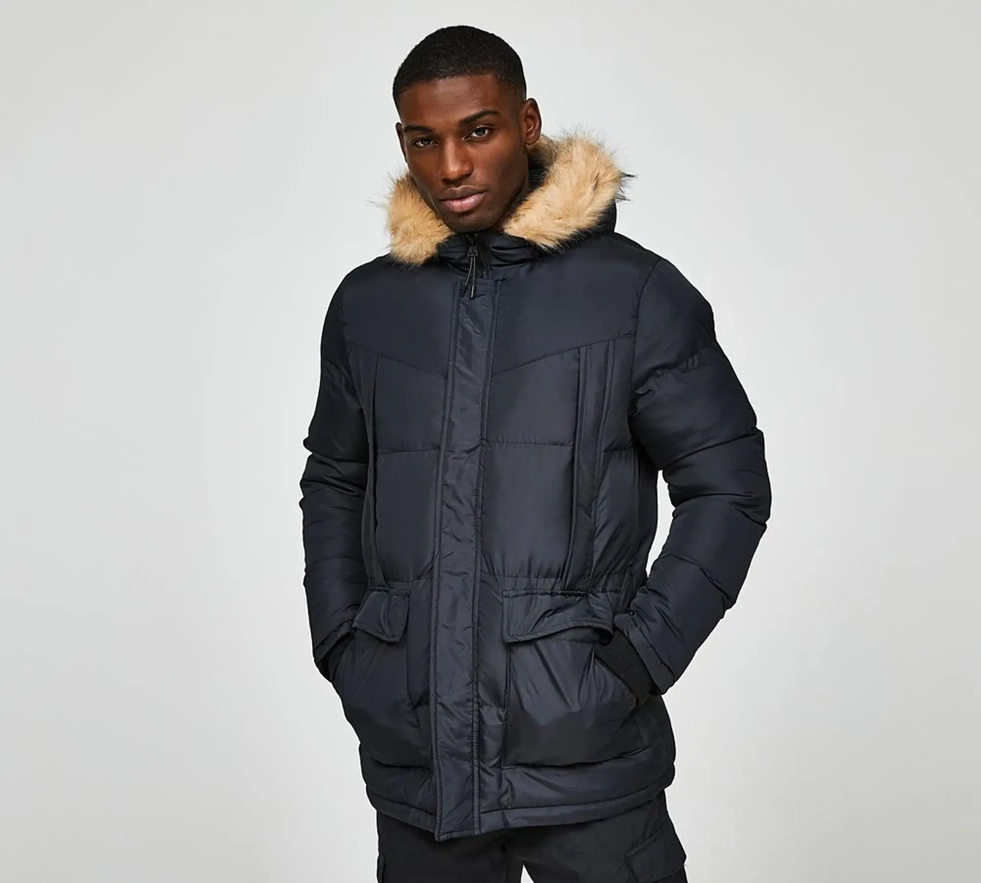 Brave Soul Fur Trim Parka Jacket - Black - Size XL - Black
