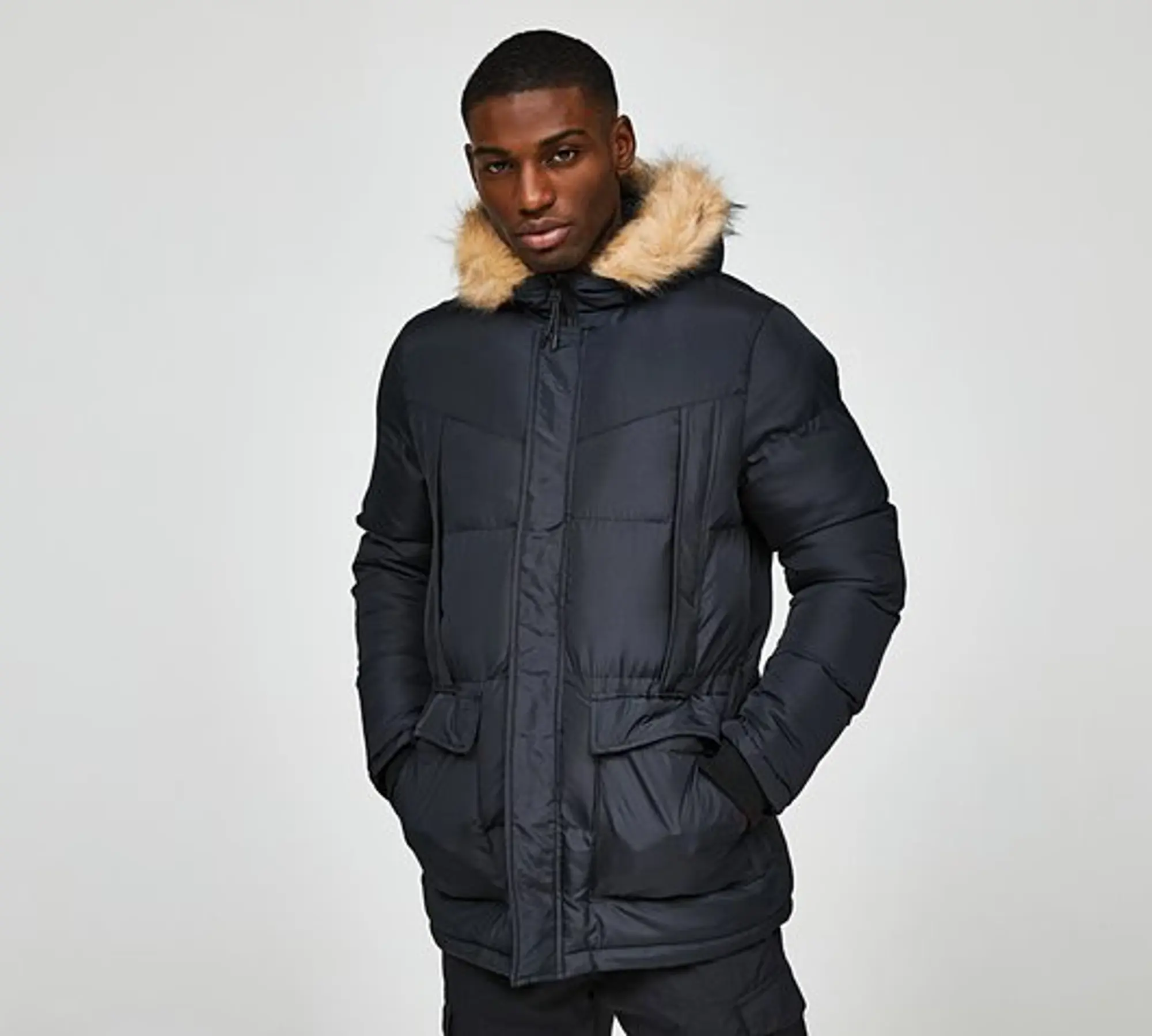 Brave Soul Fur Trim Parka Jacket - Black - Size XL - Black