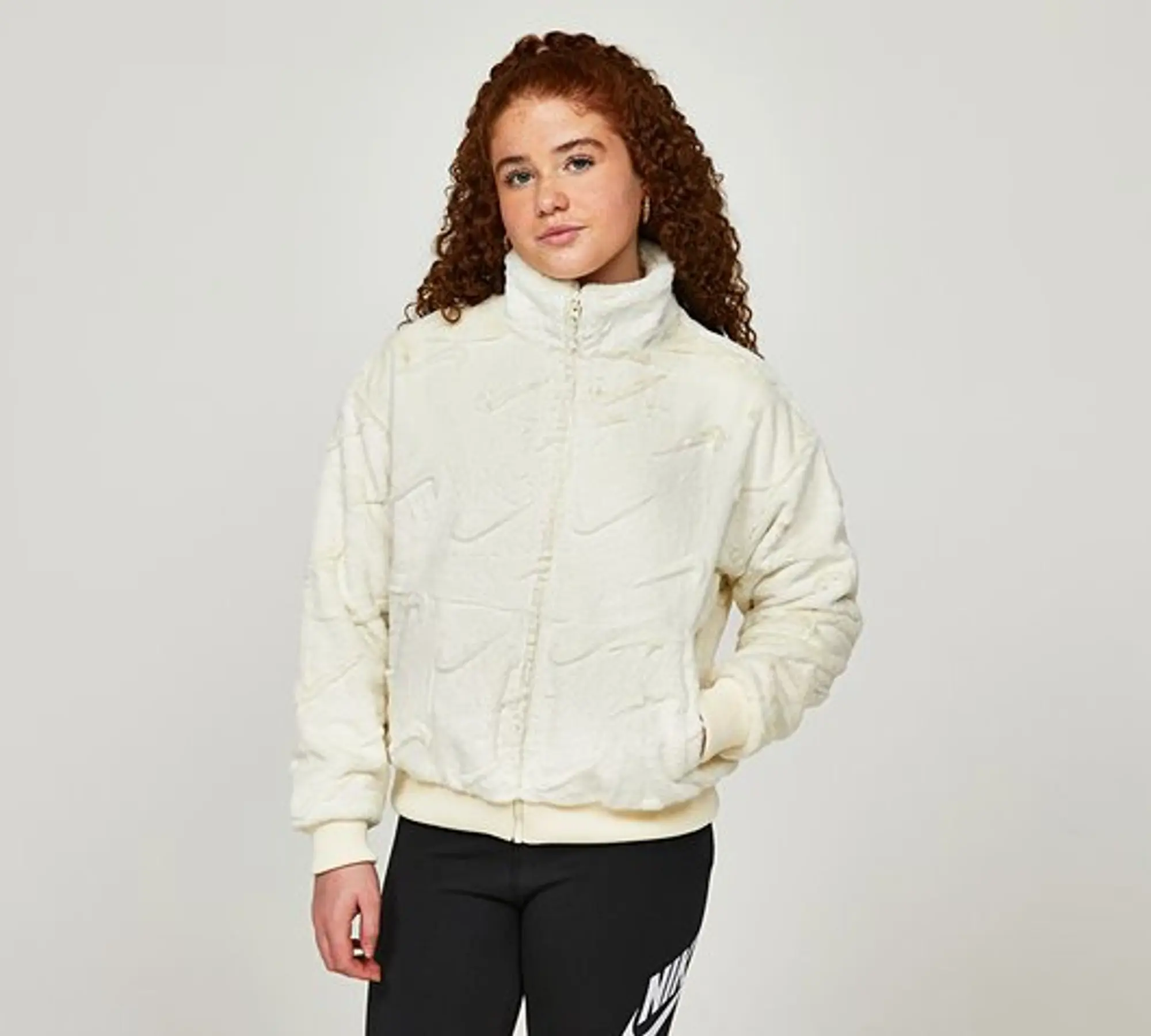 Nike Girls Faux Fur AOP Jacket - White - Size XL - White
