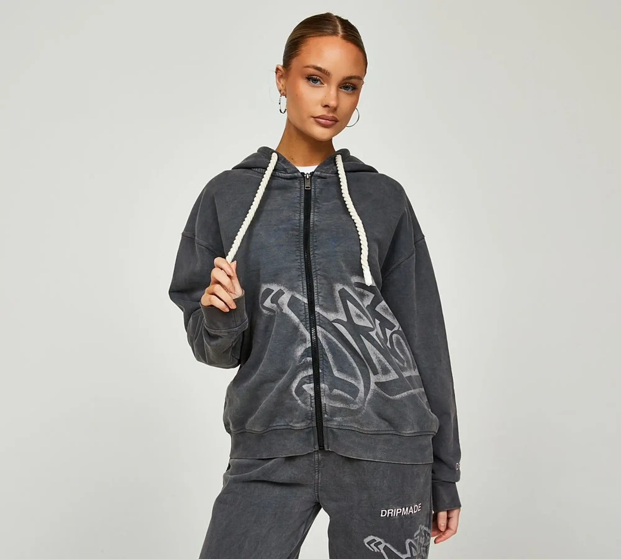 Dripmade Womens Graffiti Spray Full Zip Hoodie - Grey - Size L - Grey