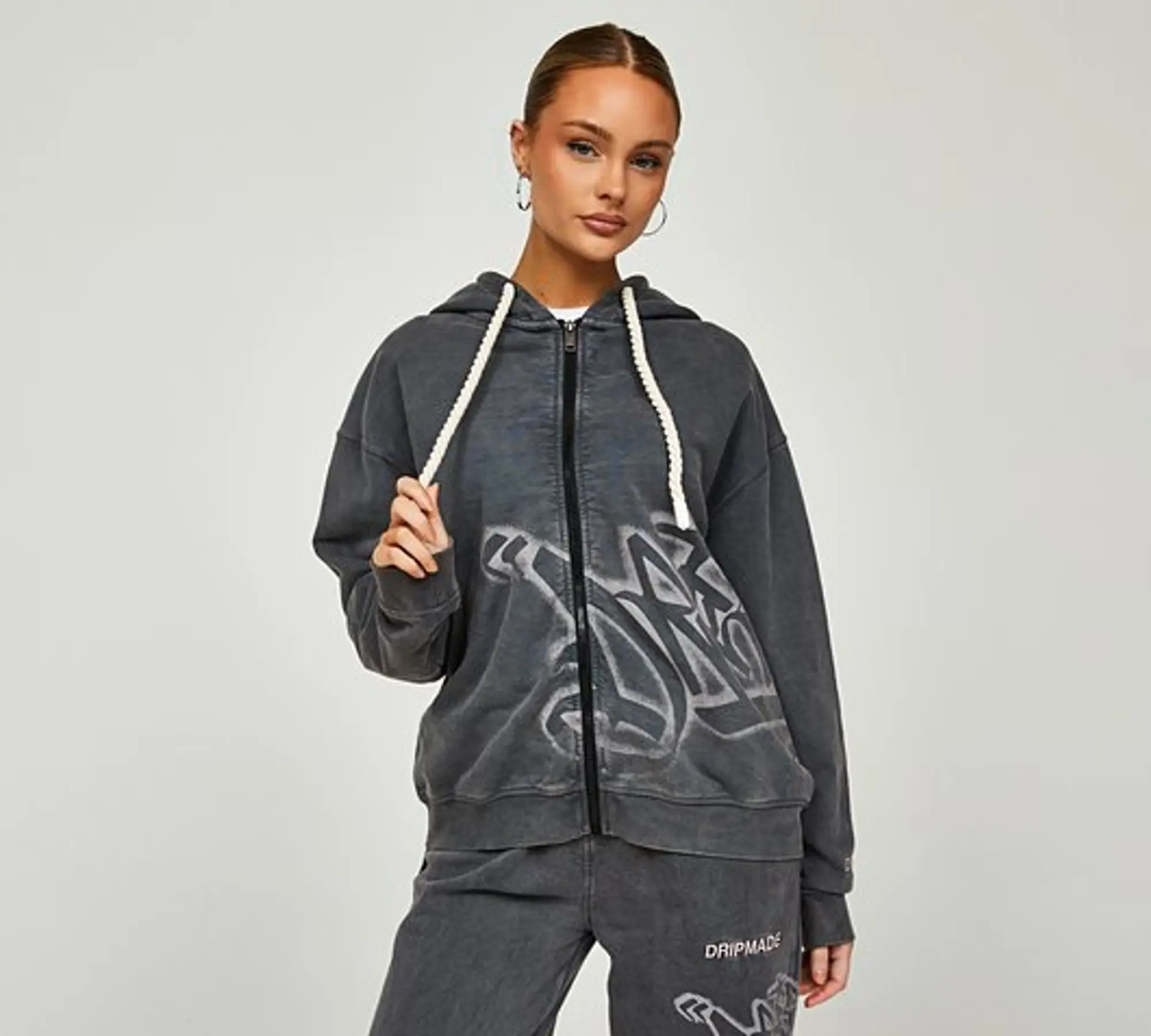 Dripmade Womens Graffiti Spray Full Zip Hoodie - Grey - Size L - Grey