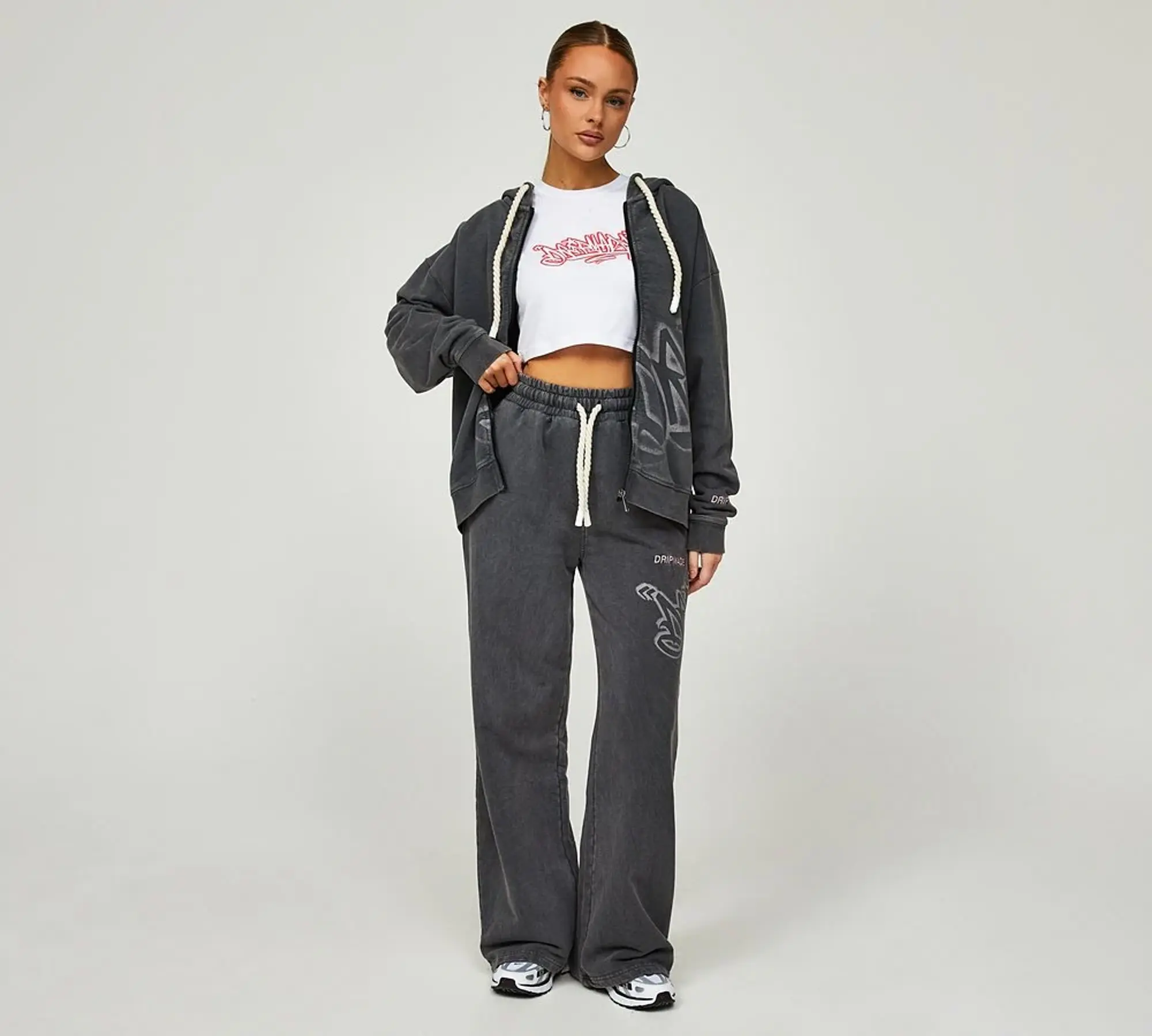 Dripmade Womens Graffiti Spray Full Zip Hoodie - Grey - Size L - Grey