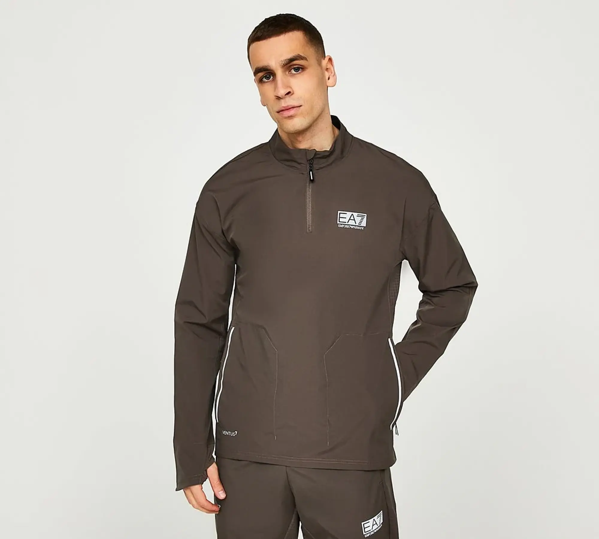 EA7 Ventus Quarter Zip T-Shirt - Brown - Size XS - Brown