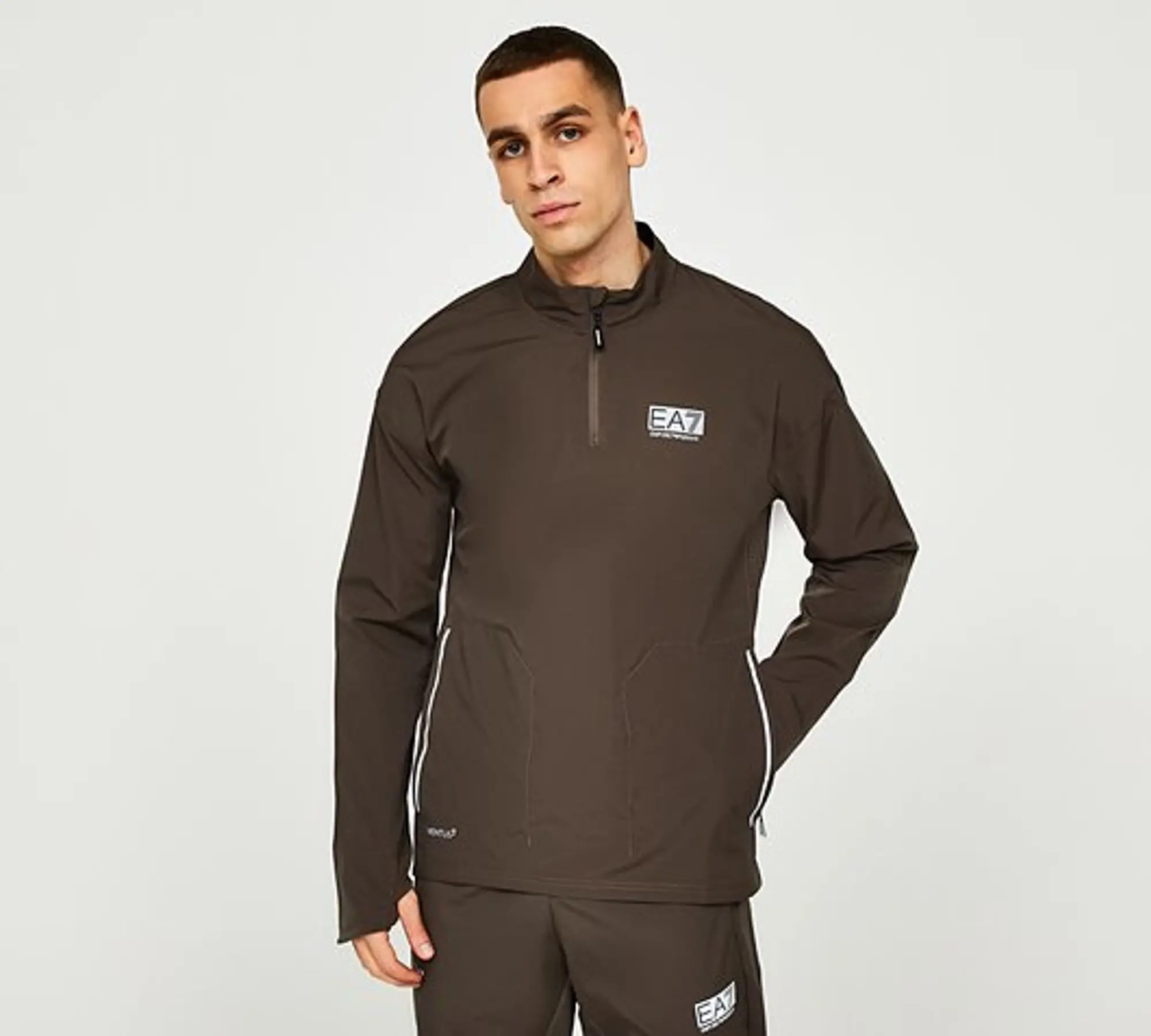 EA7 Ventus Quarter Zip T-Shirt - Brown - Size XS - Brown