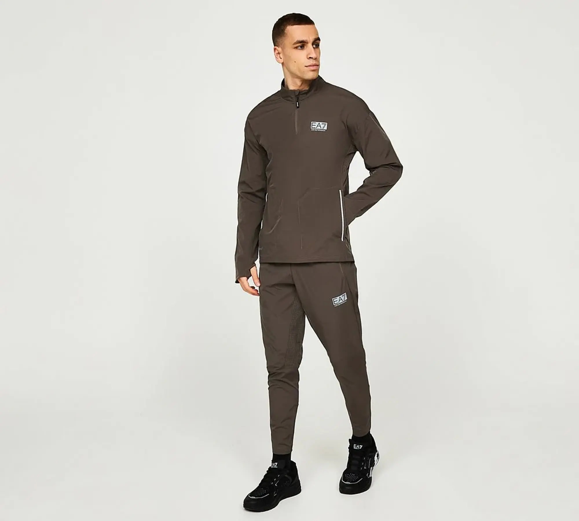 EA7 Ventus Quarter Zip T-Shirt - Brown - Size XS - Brown