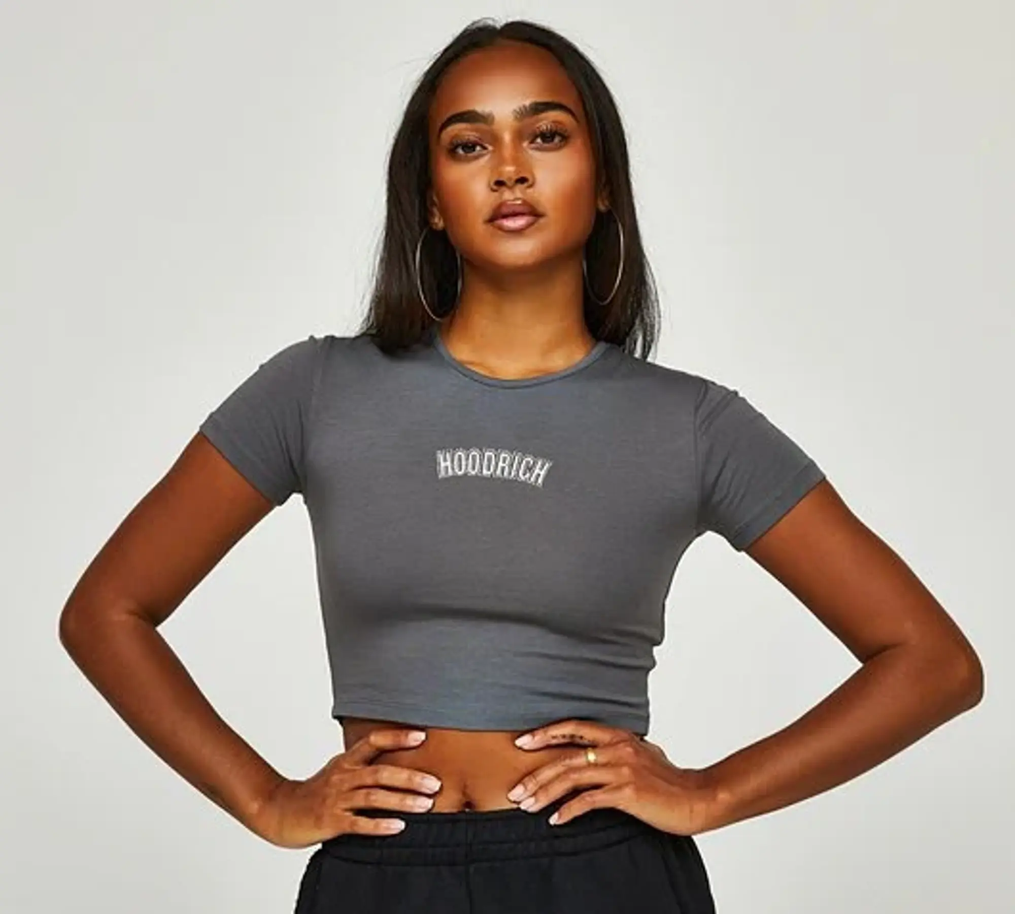 Hoodrich Womens Glide Rhinestone Baby T-Shirt - Grey - Size XS - Grey