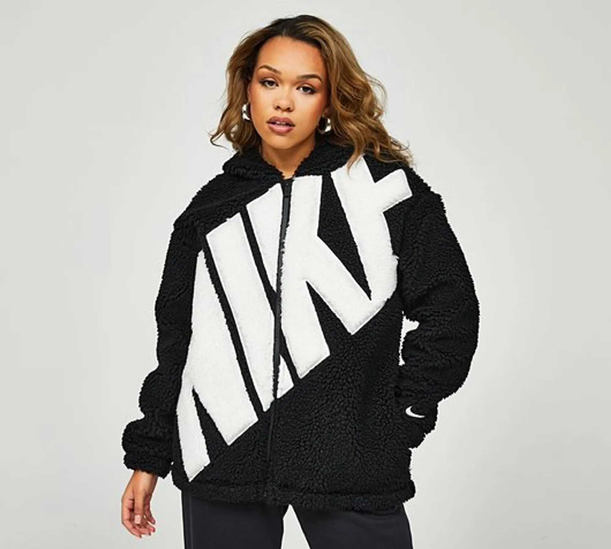 Nike Womens Logo Sherpa Jacket Black Size XS Black FB8695