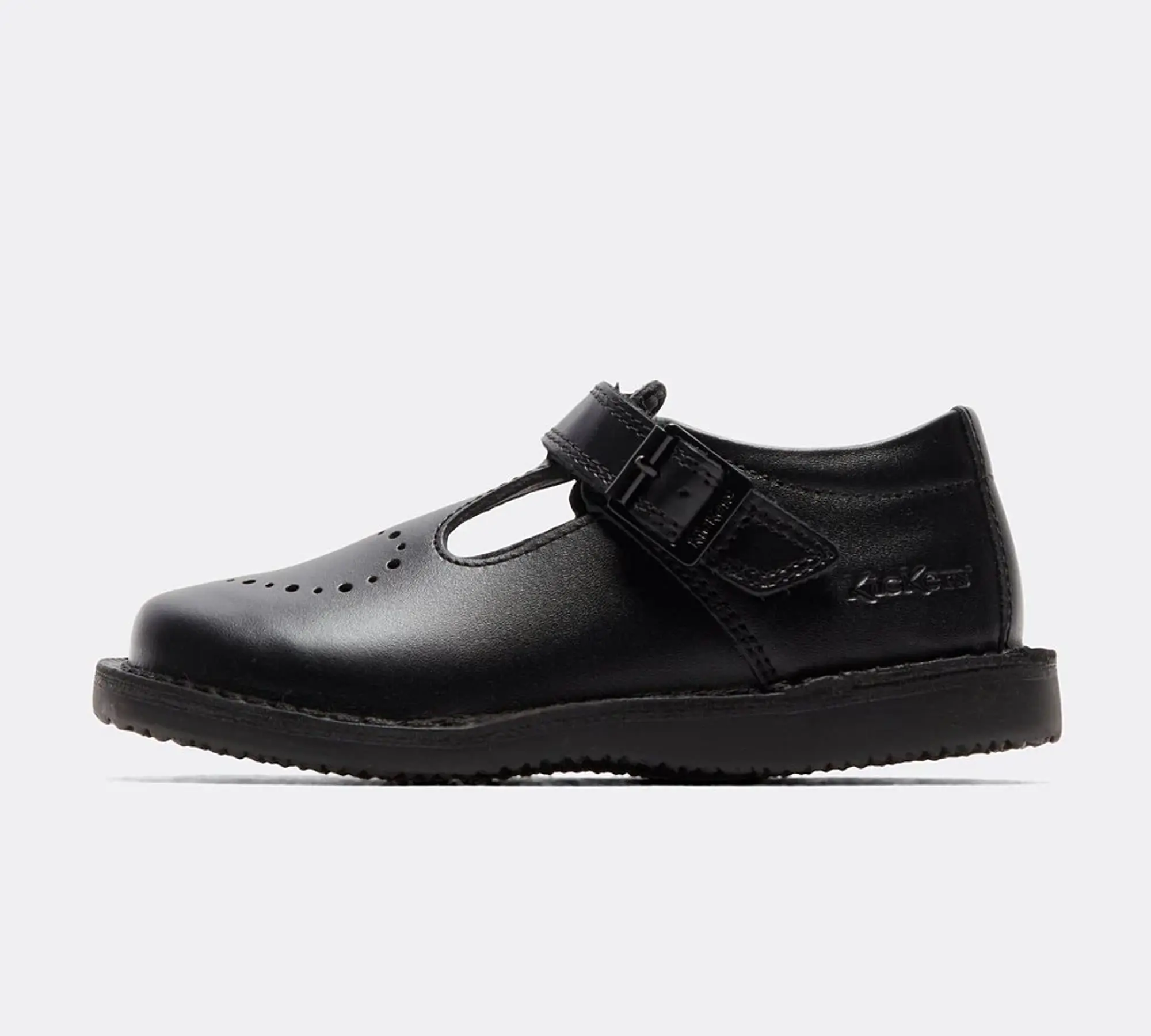 Kickers Nursery Kopi Heart T-Bar Leather Shoe - Black - Size 7 - Black