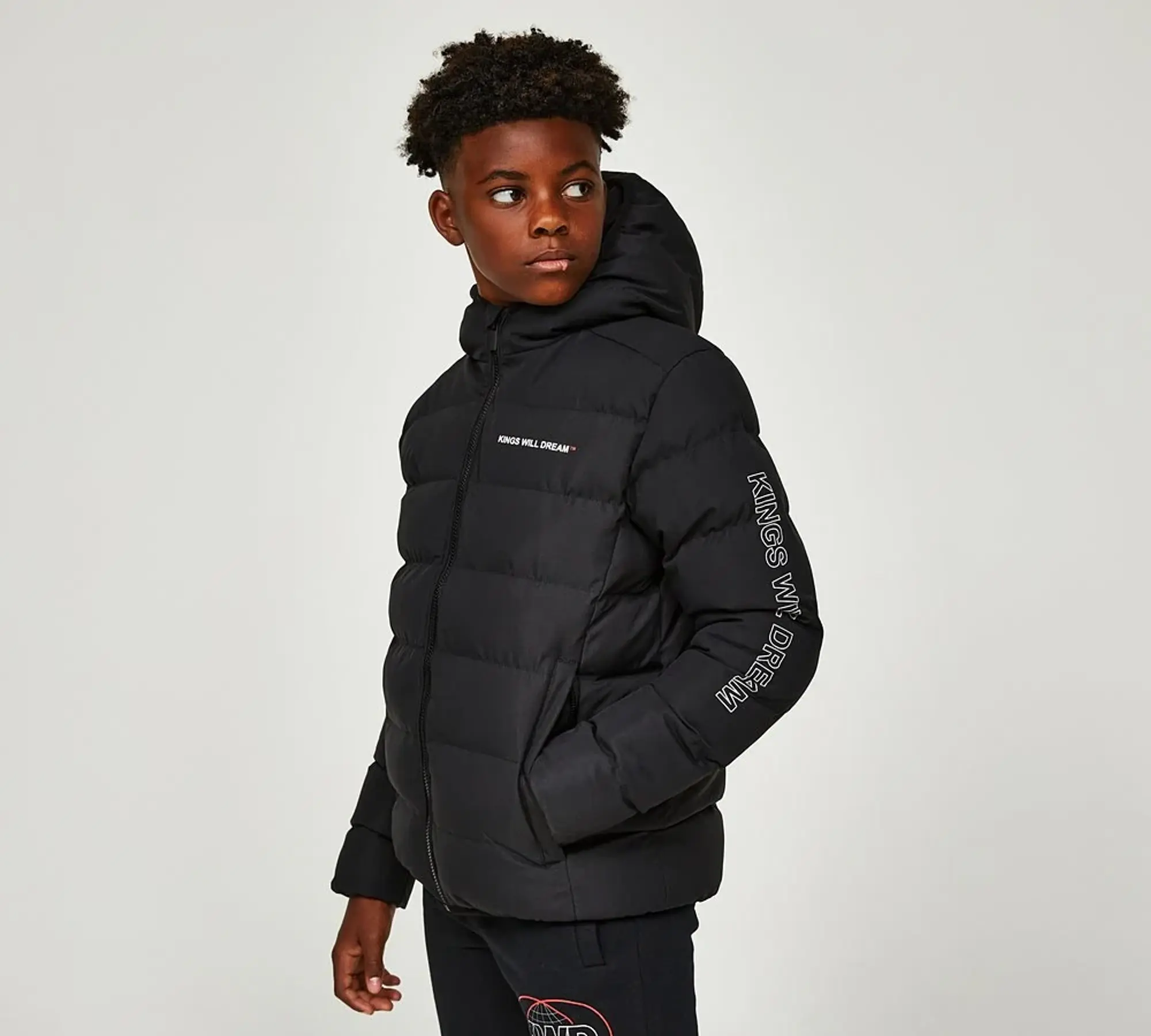 Kings Will Dream Junior Kamon Short Puffer Jacket Black KWD J874 BLK FOOTY.COM