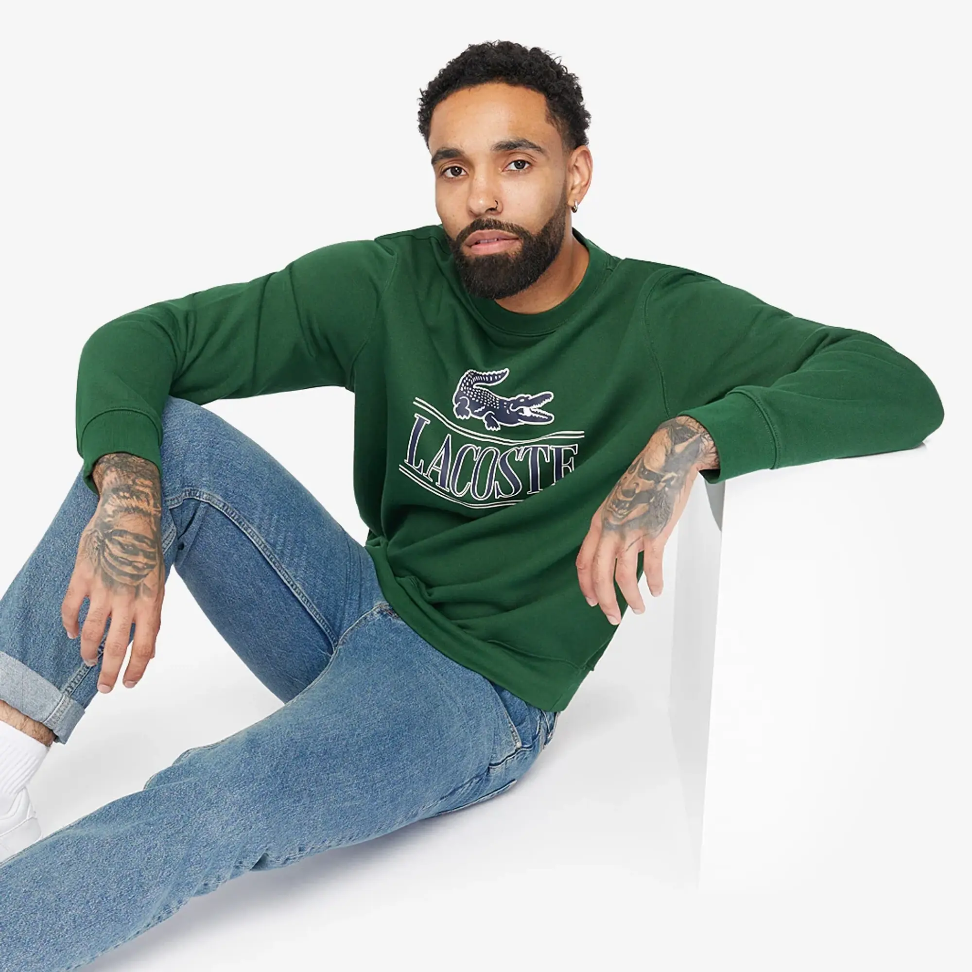 Lacoste Fleece Crew Neck Print Sweatshirt - Pine Green
