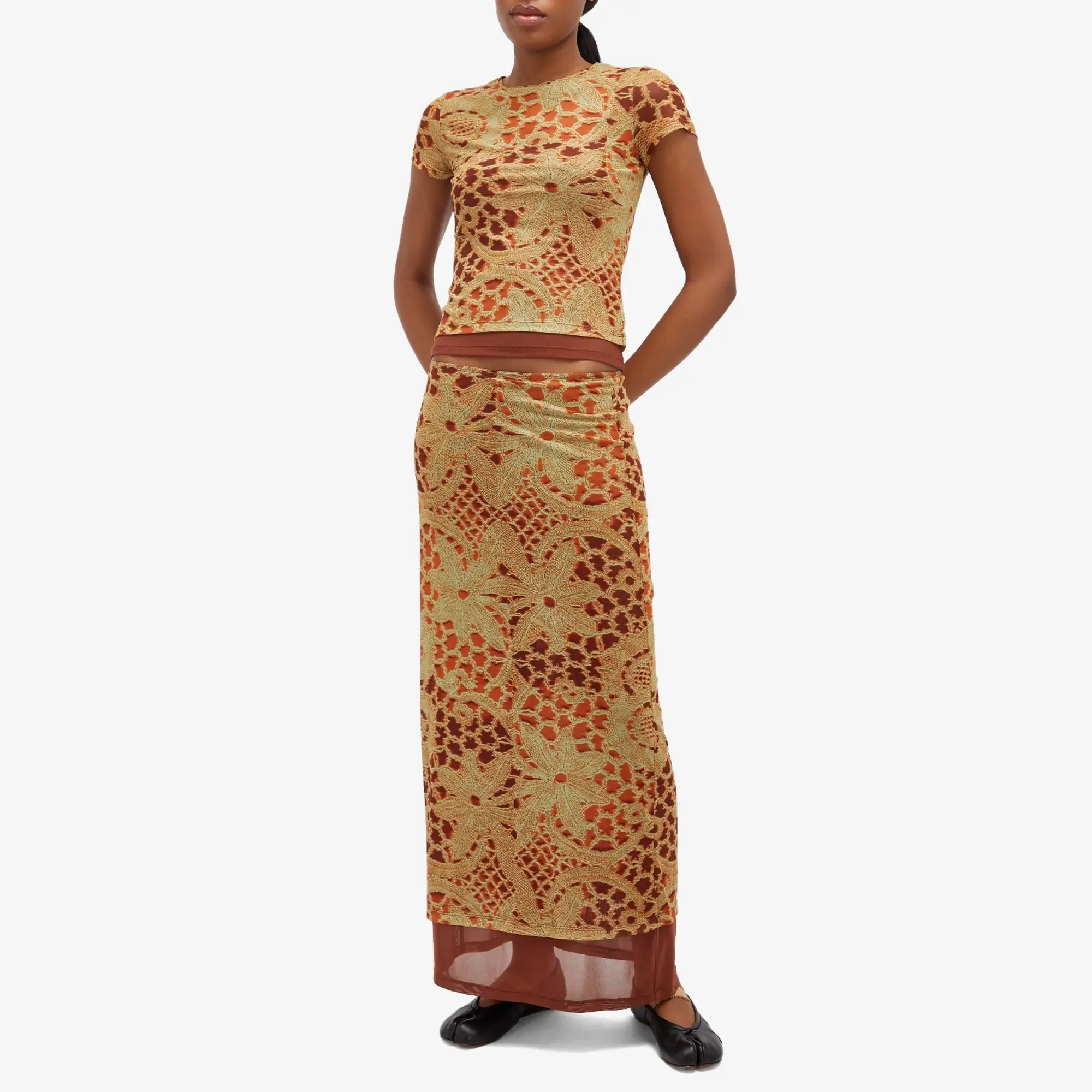 Miaou Women's Mini T-Shirt Orange Lace