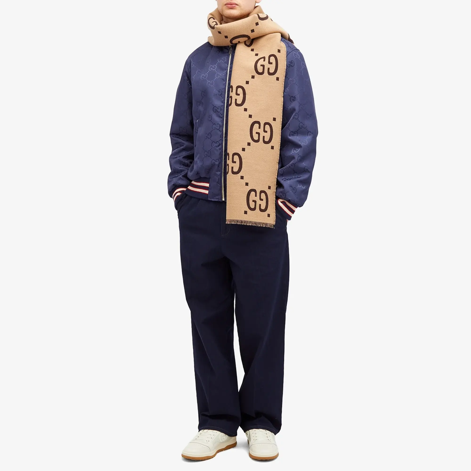 Gucci Men's GG Jaquard Scarf Dark Brown