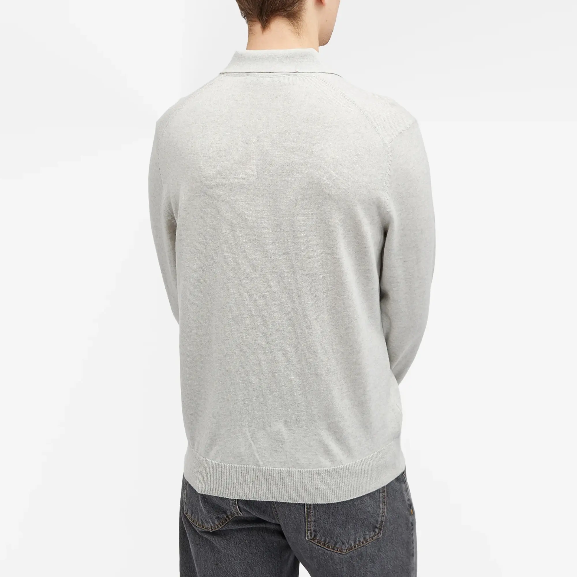 Maison Kitsuné Maison Kitsune Bold Fox Head Patch Knitted Polo Shirt Light Grey Melange