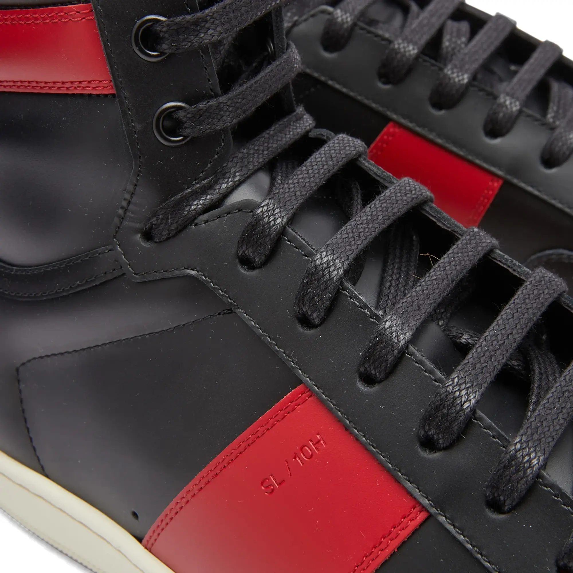 Saint Laurent Men s Sl 10 Hi Top Sneaker Black Red 4180260MP30 1074 FOOTY.COM