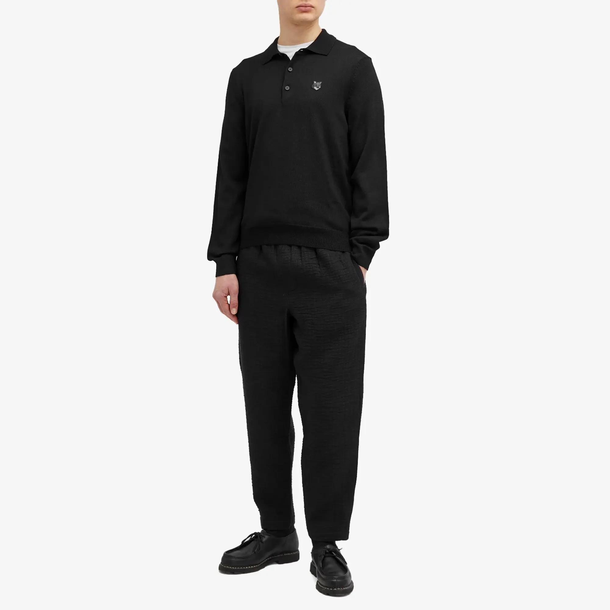 Maison Kitsuné Maison Kitsune Bold Fox Head Patch Knitted Polo Shirt Black
