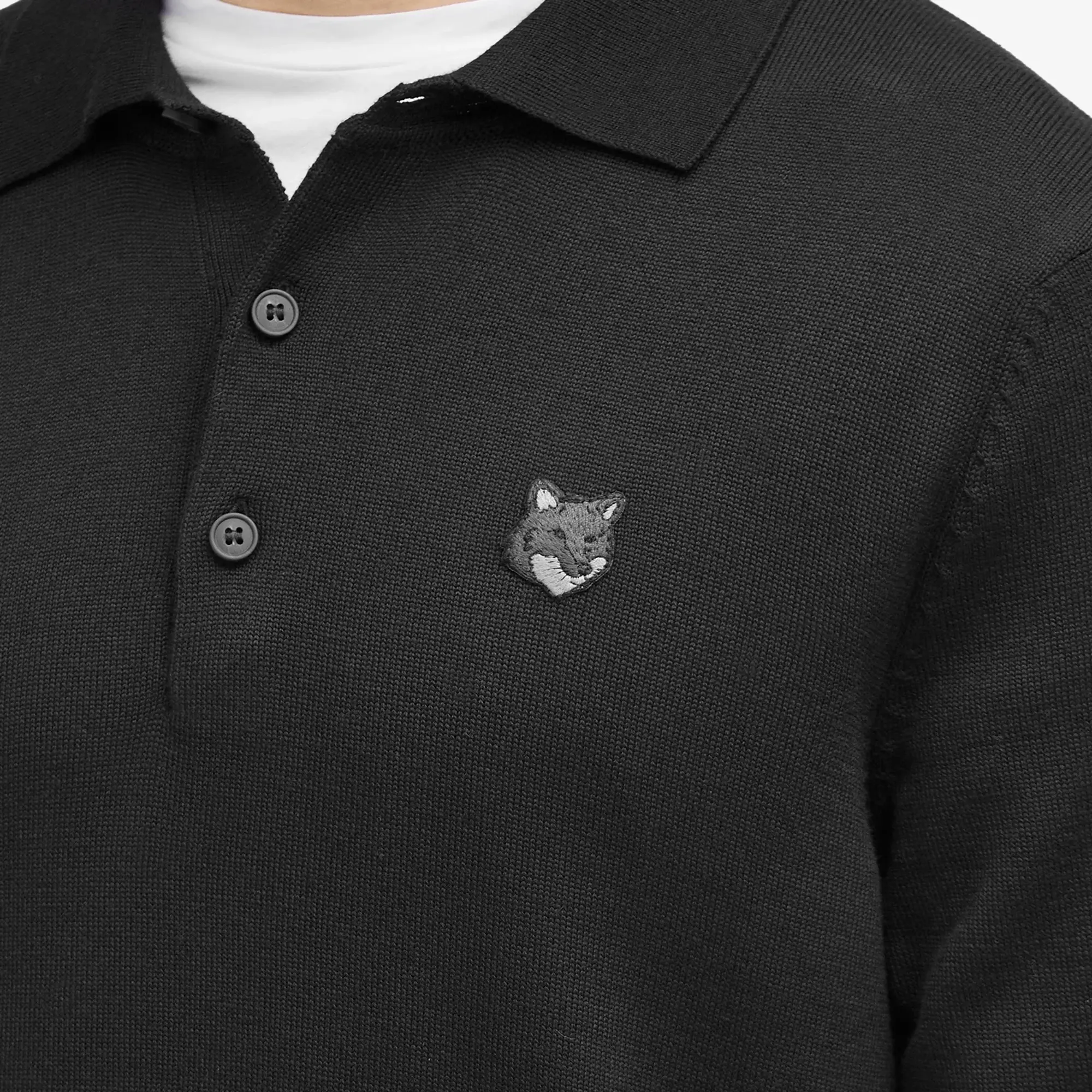 Maison Kitsuné Maison Kitsune Bold Fox Head Patch Knitted Polo Shirt Black