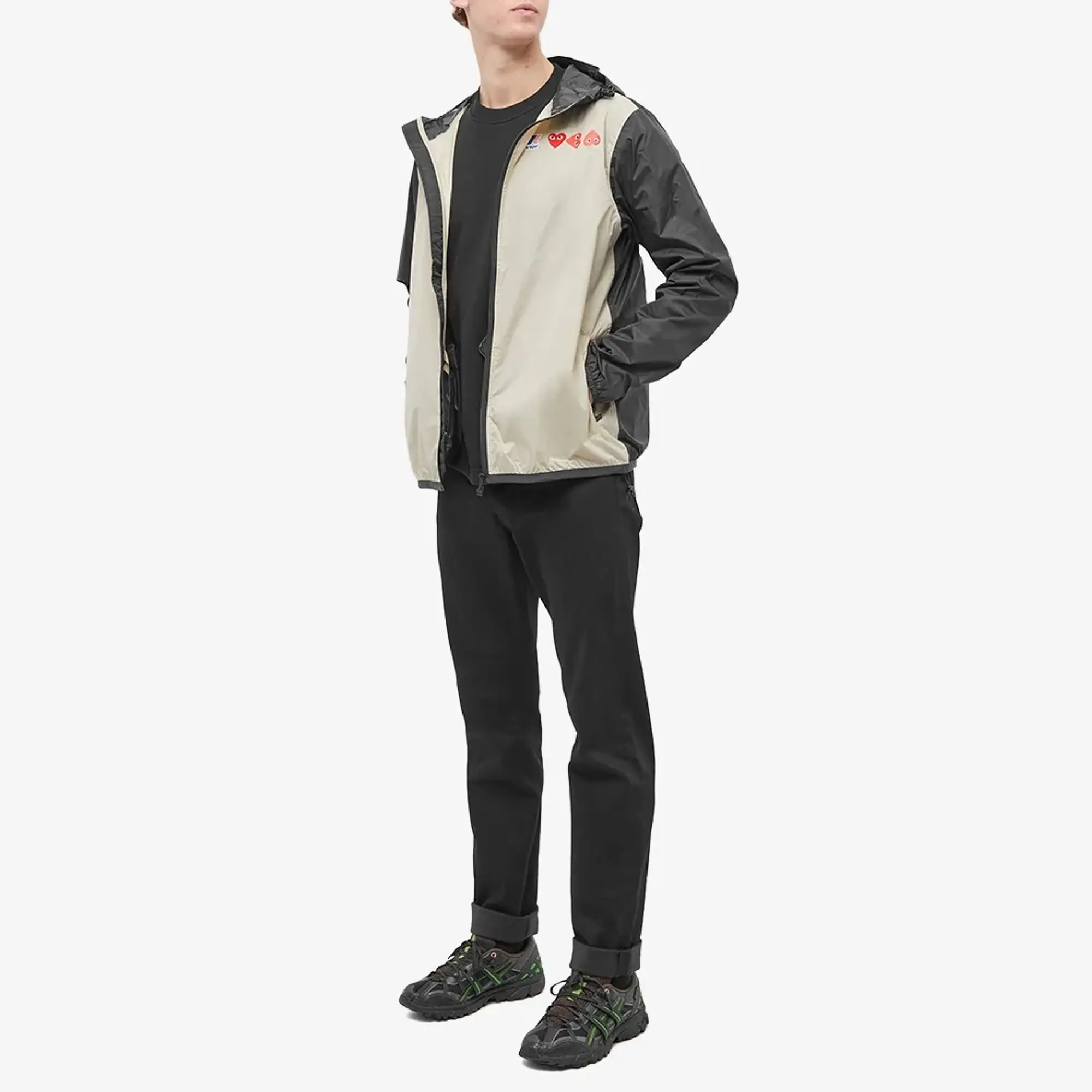 Comme des Garçons Play Men's x K-Way Full Zip Block Colour Jacket Beige/Black
