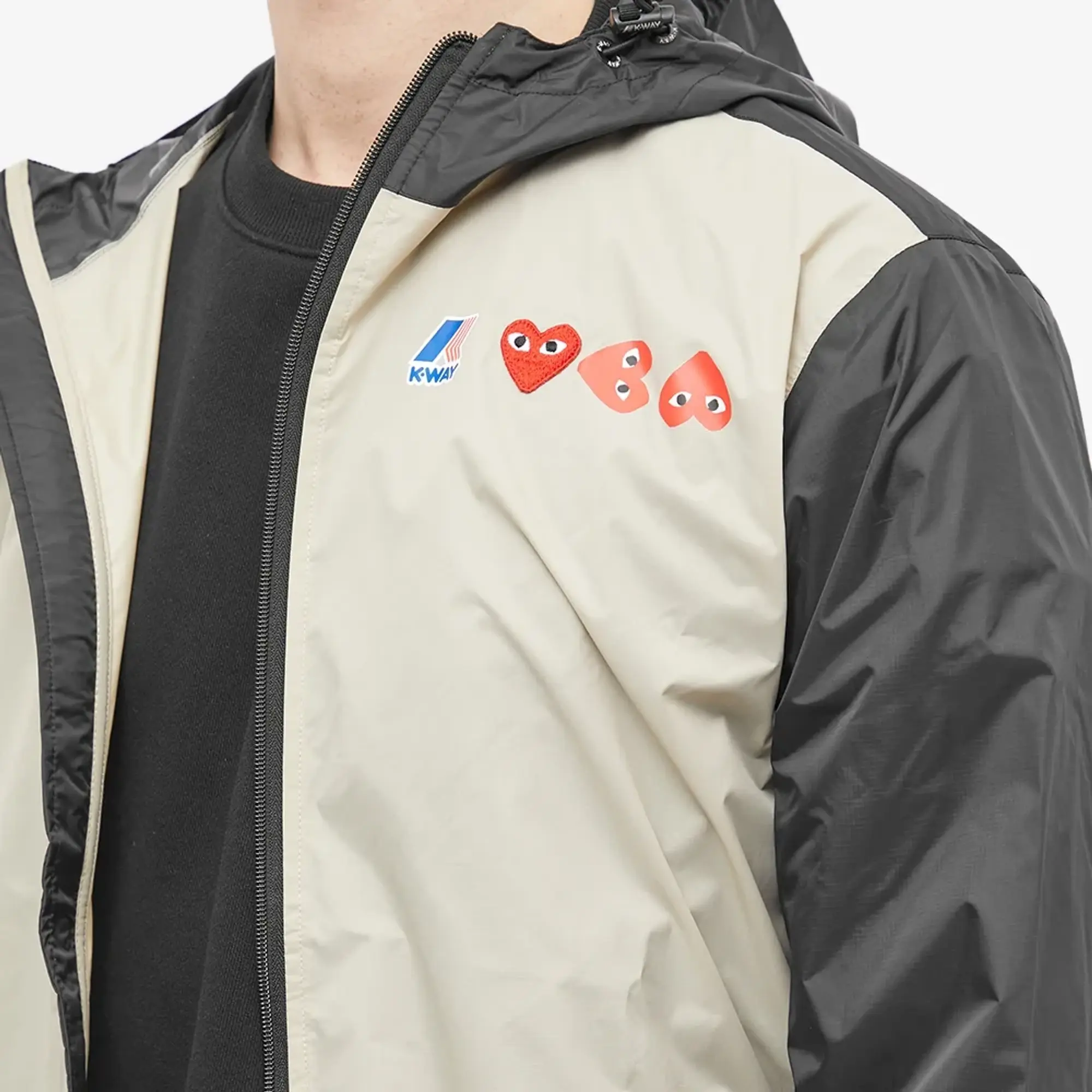 Comme des Garçons Play Men's x K-Way Full Zip Block Colour Jacket Beige/Black
