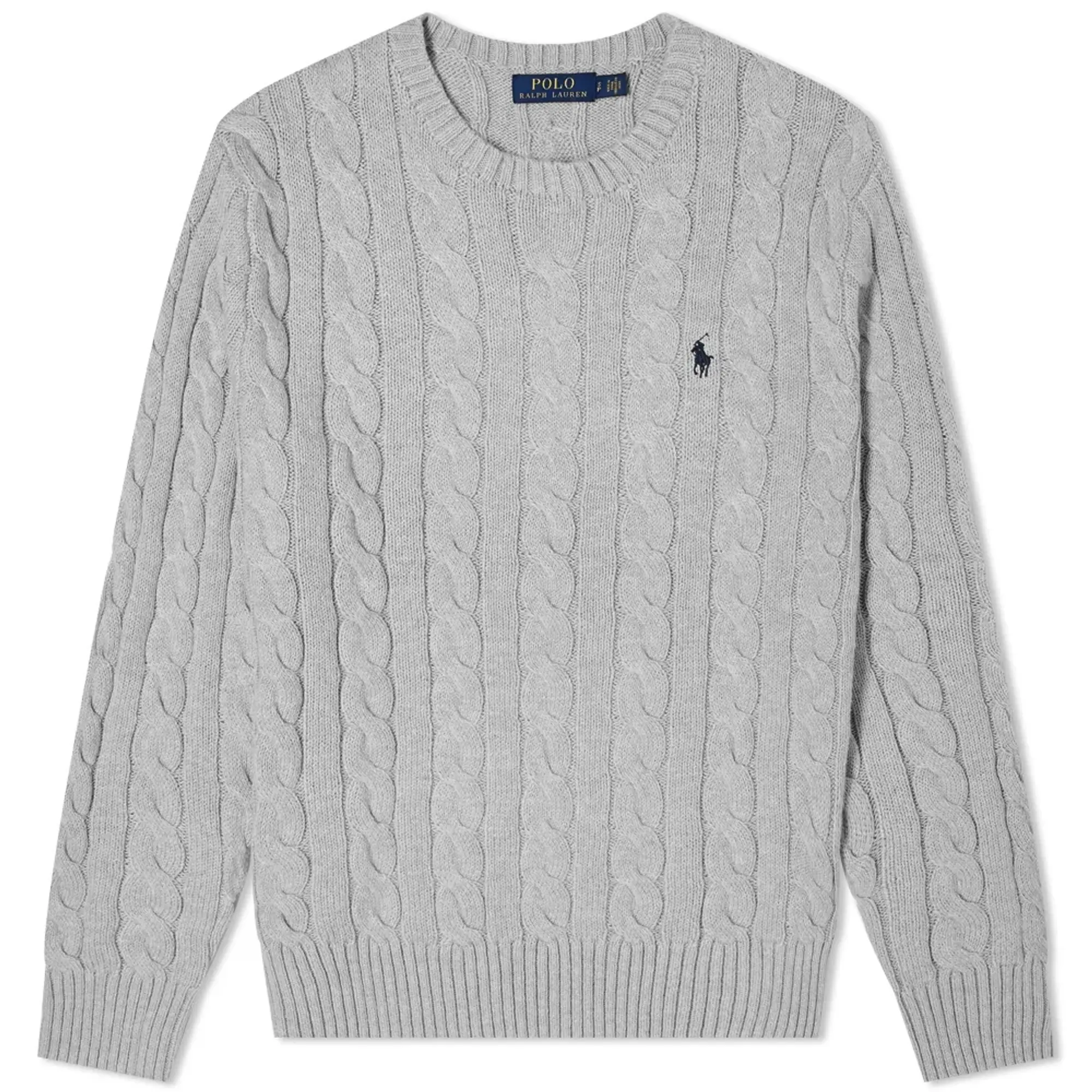 Polo Ralph Lauren Men's Cotton Cable Crew Knit Fawn Grey Heather