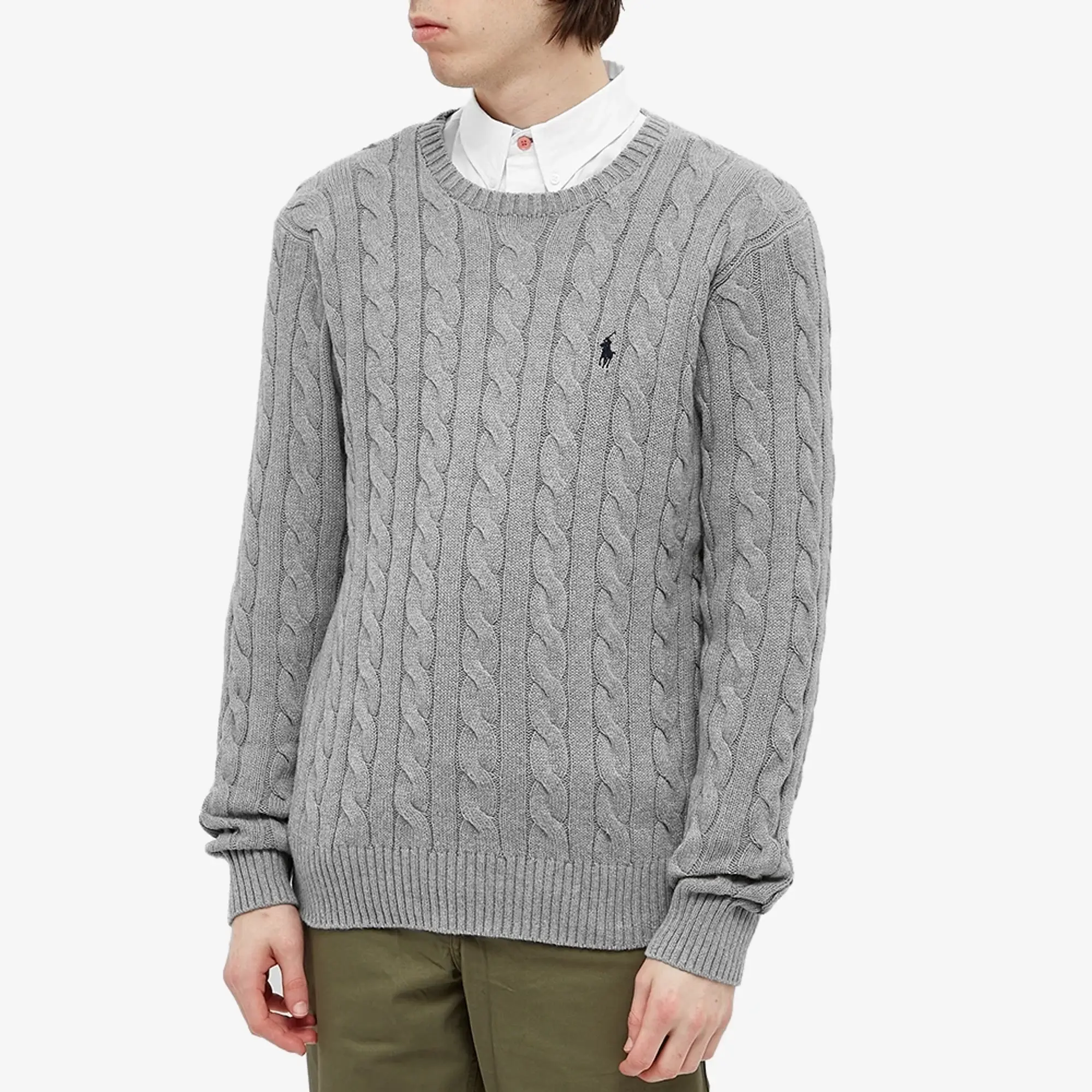 Polo Ralph Lauren Men's Cotton Cable Crew Knit Fawn Grey Heather