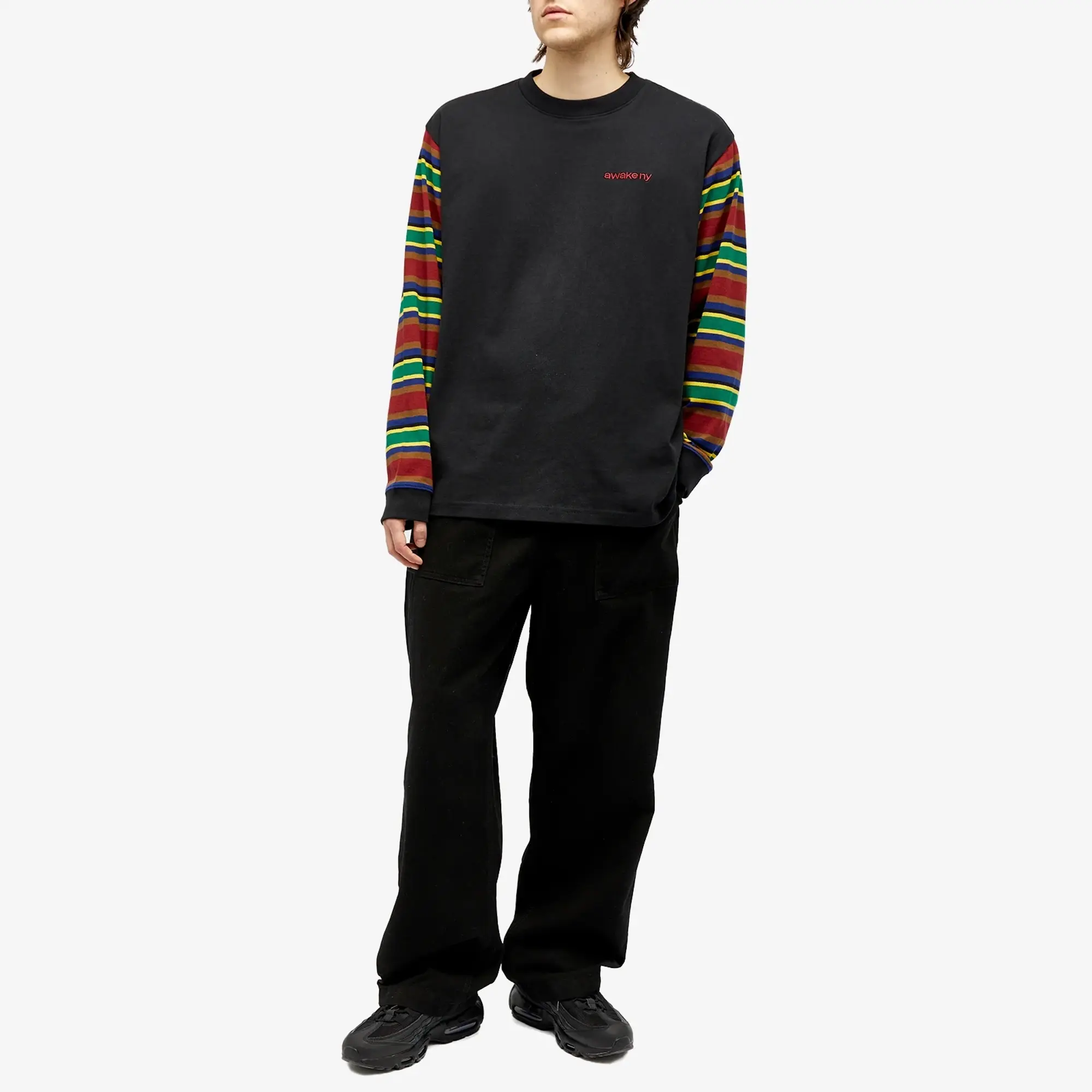 Awake NY Men's Long Sleeve 94 Stripe T-Shirt Black Multi
