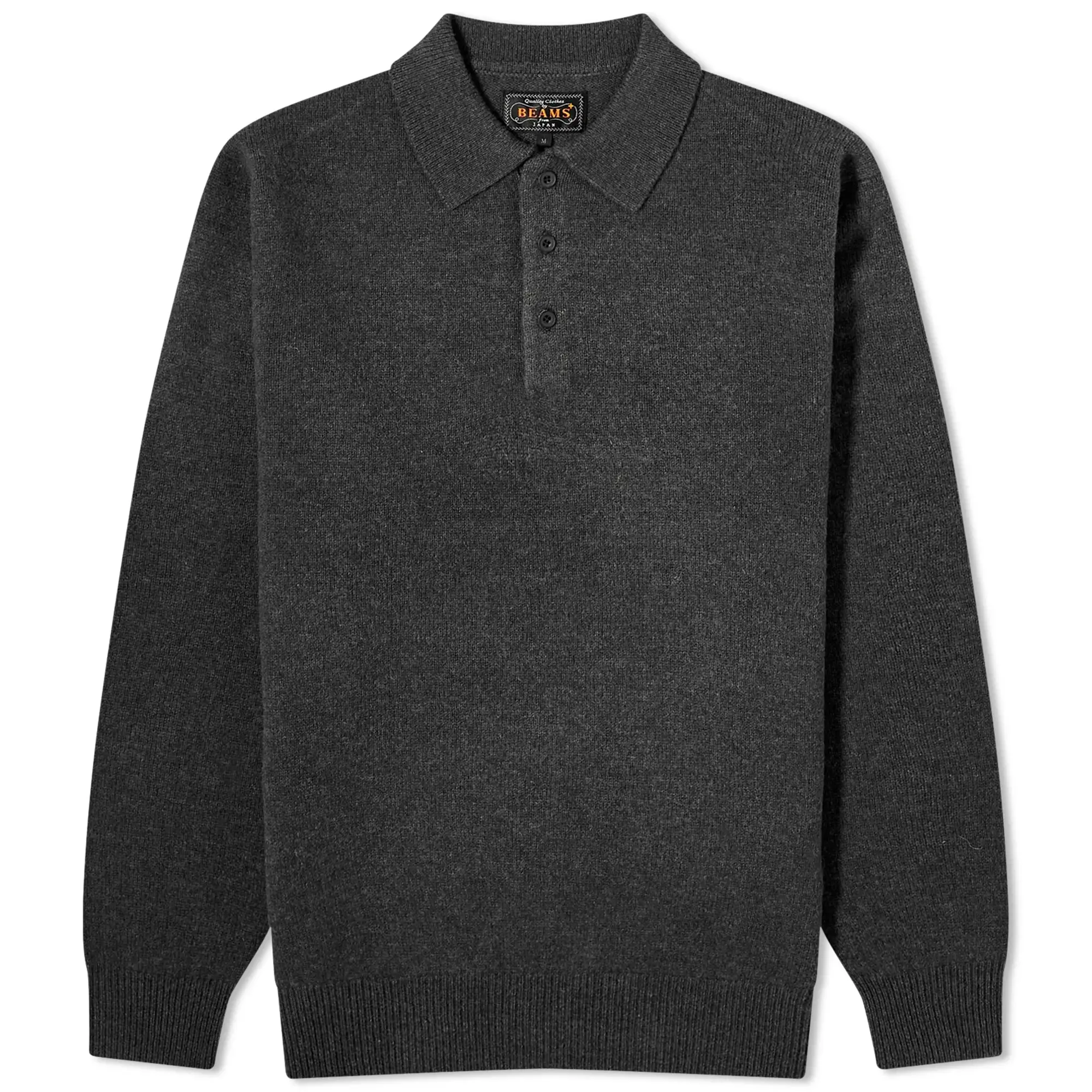 Beams Plus Men's Long Sleeve Knit Polo Charcoal