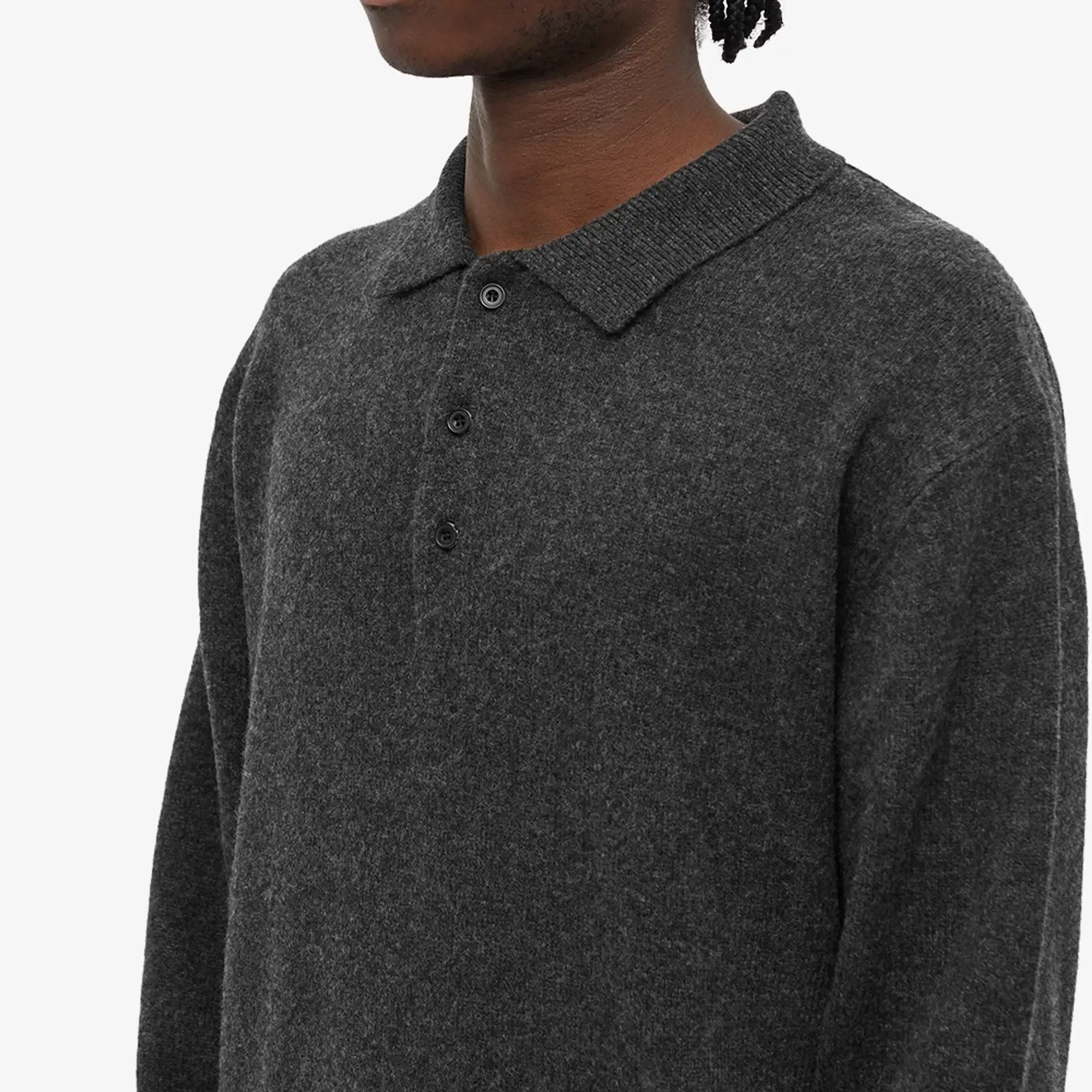 Beams Plus Men's Long Sleeve Knit Polo Charcoal