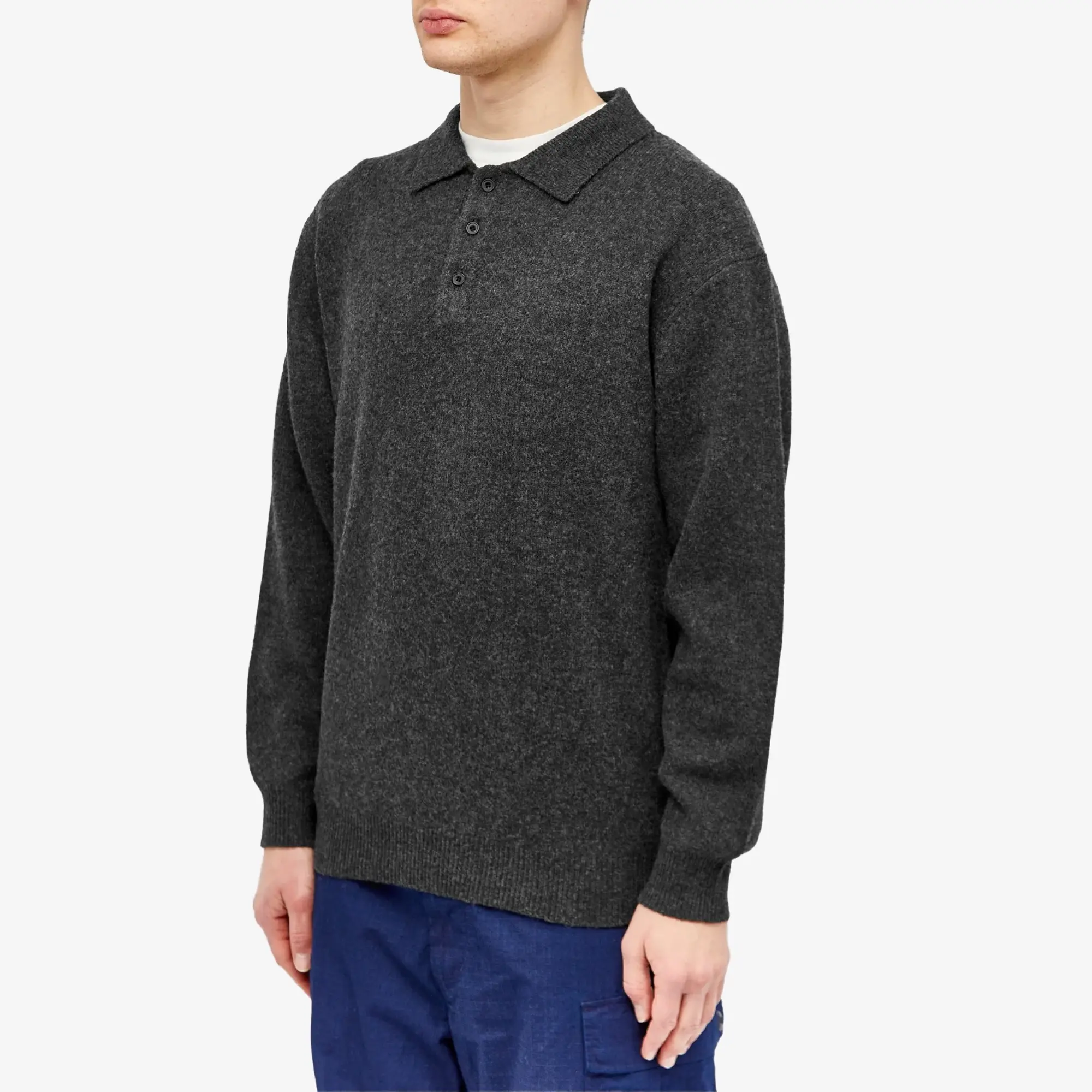 Beams Plus Men's Long Sleeve Knit Polo Charcoal