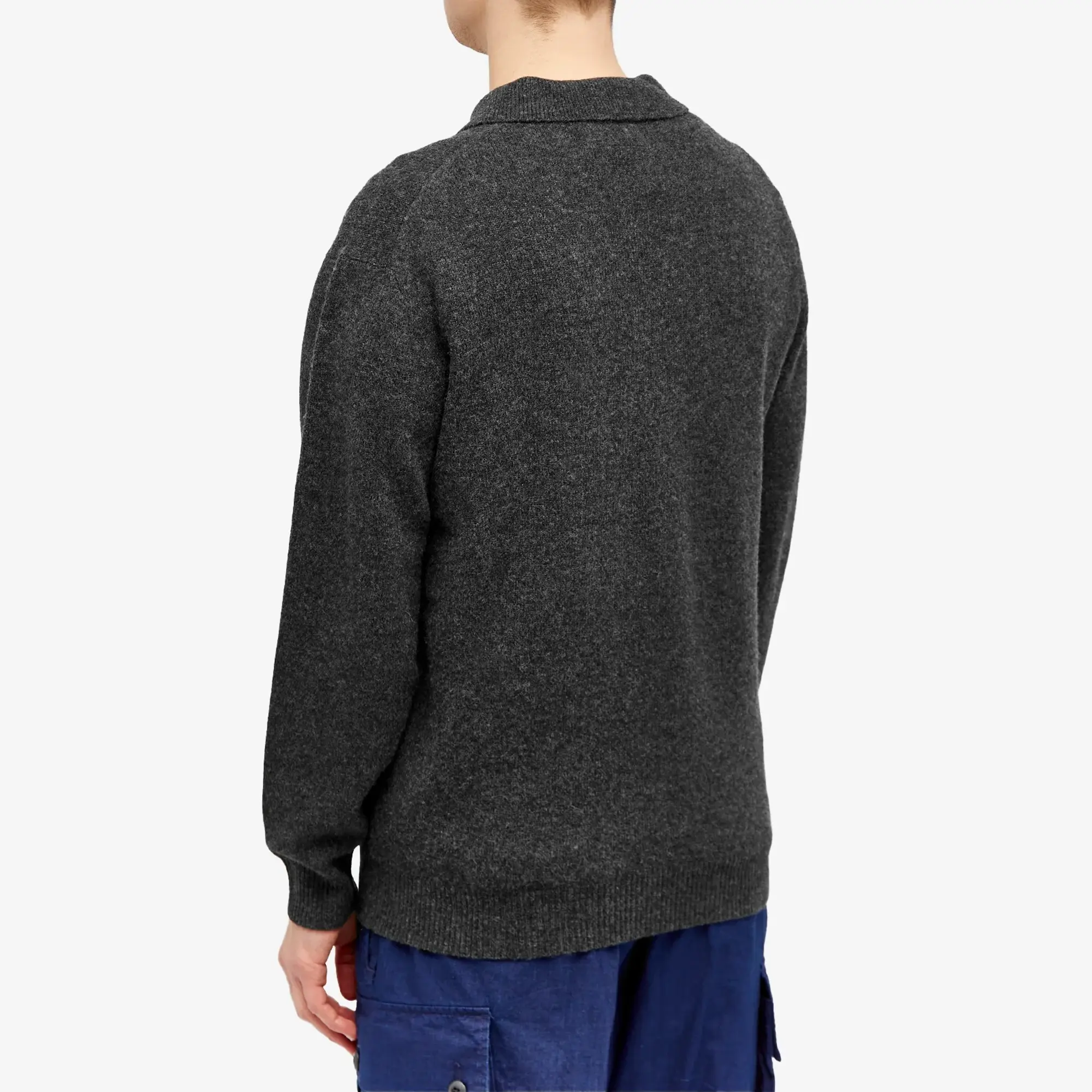 Beams Plus Men's Long Sleeve Knit Polo Charcoal