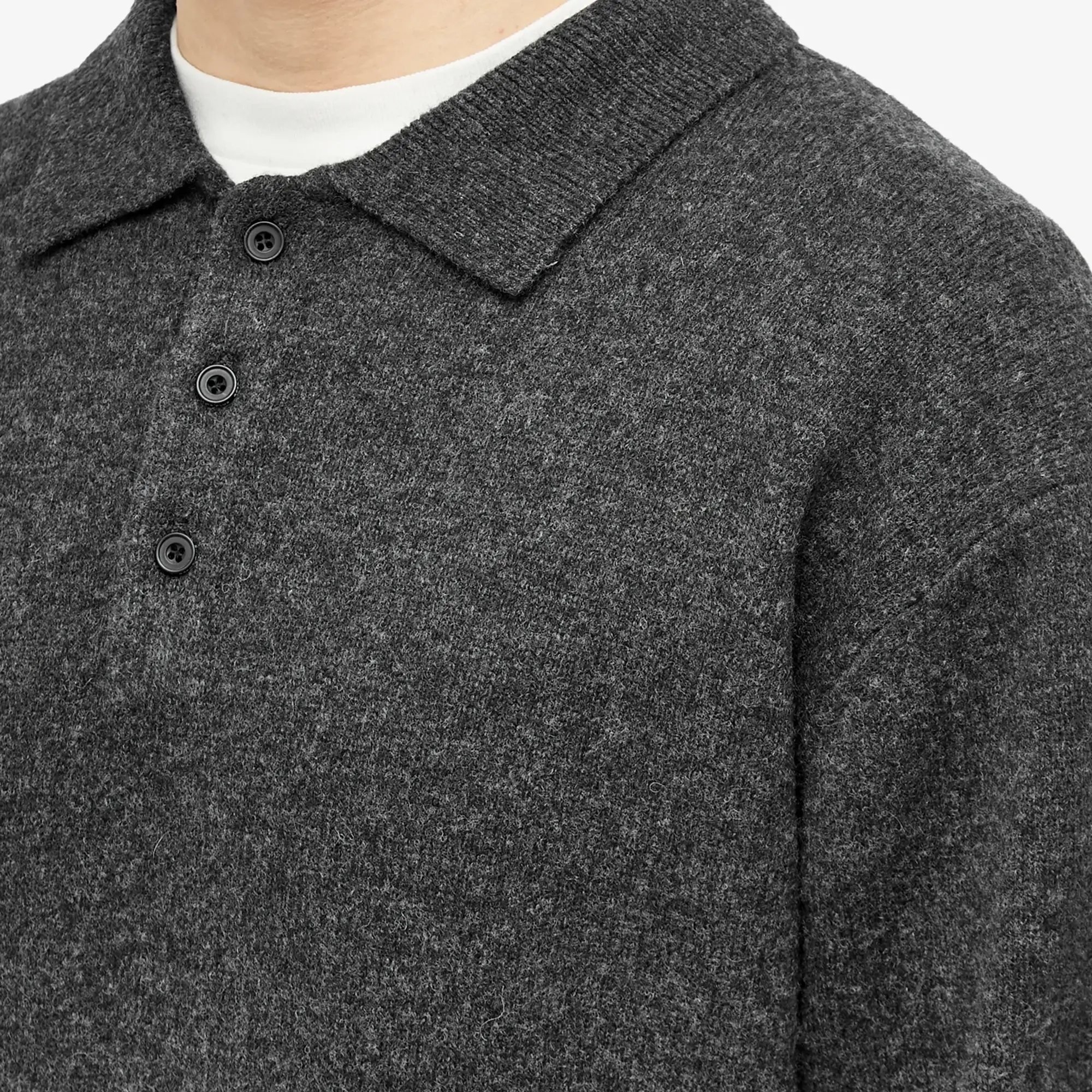 Beams Plus Men's Long Sleeve Knit Polo Charcoal