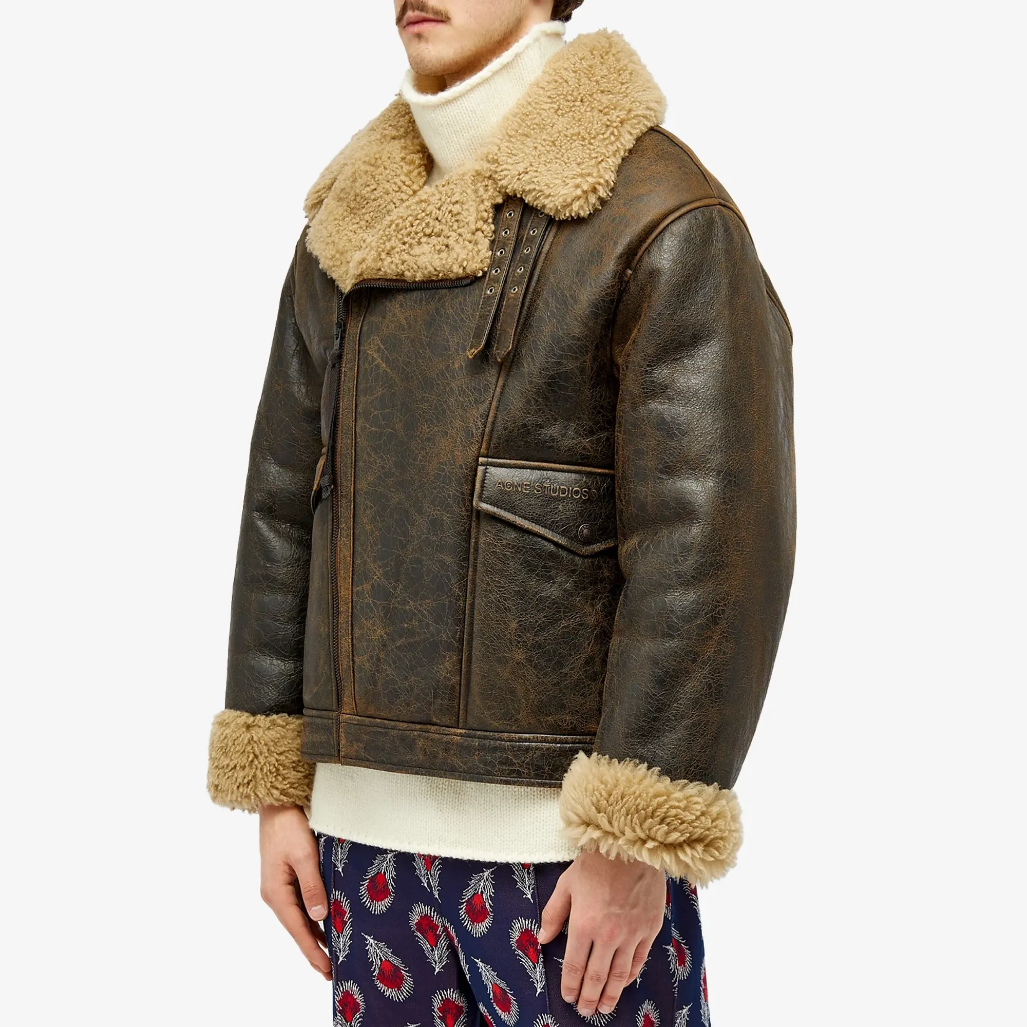 Acne Studios Men's Liana Cracked Shearling Jacket Brown/Beige