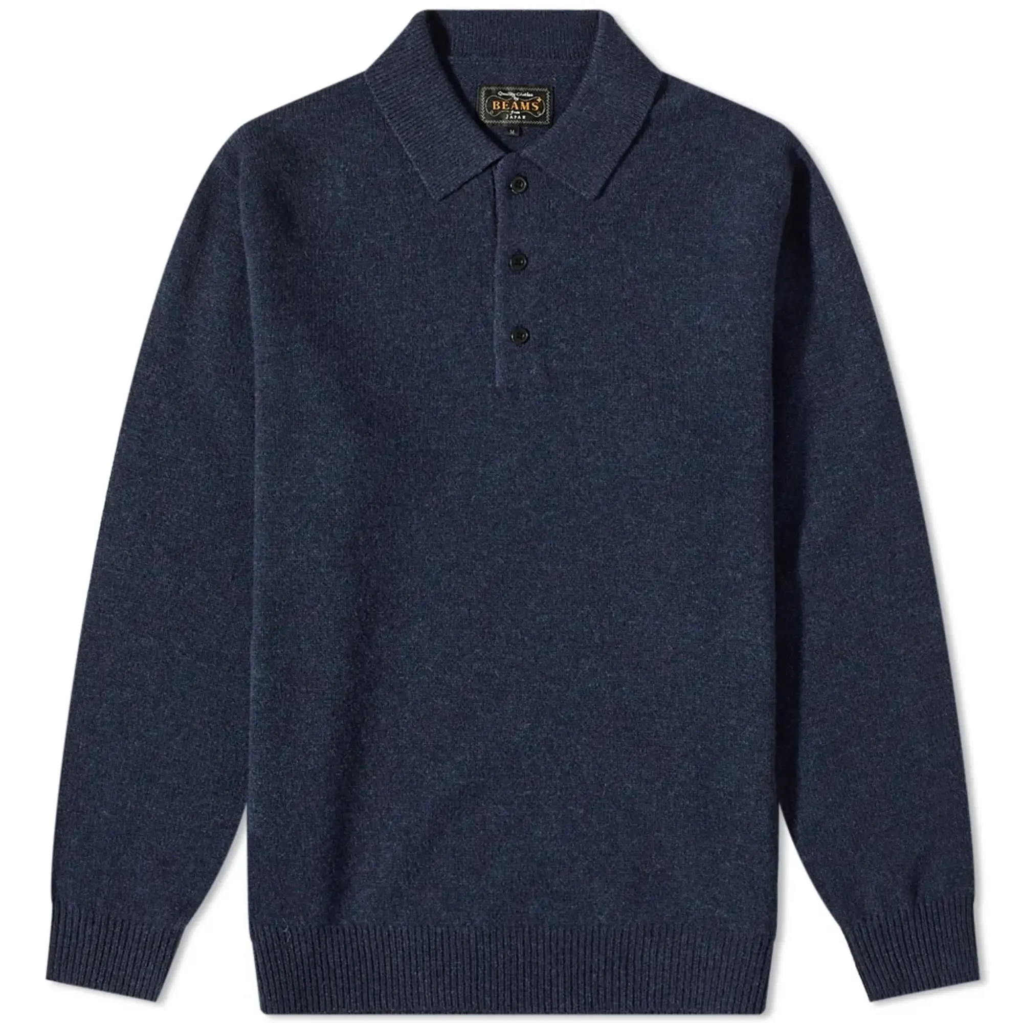 Beams Plus Men's Long Sleeve Knit Polo Navy