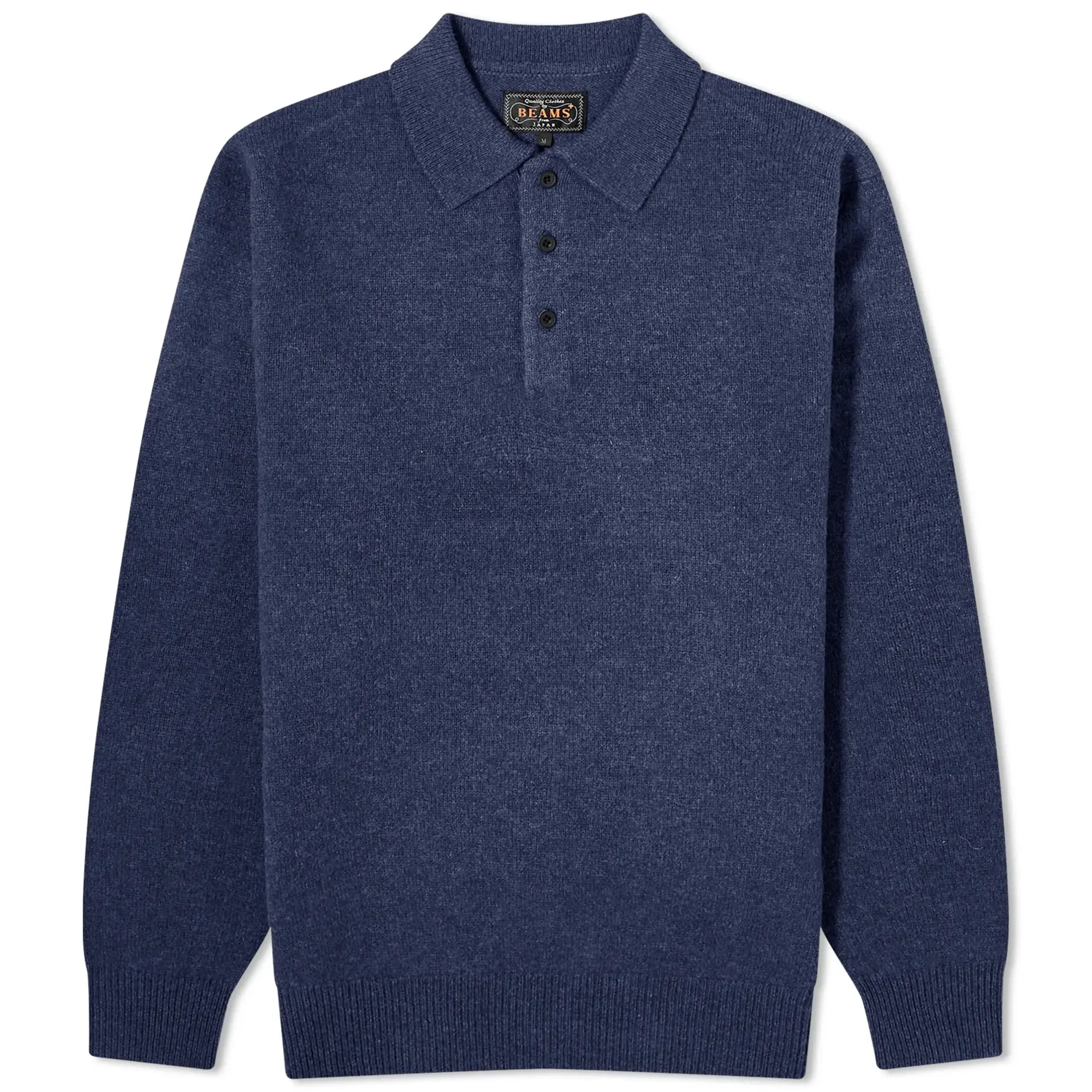 Beams Plus Men's Long Sleeve Knit Polo Navy