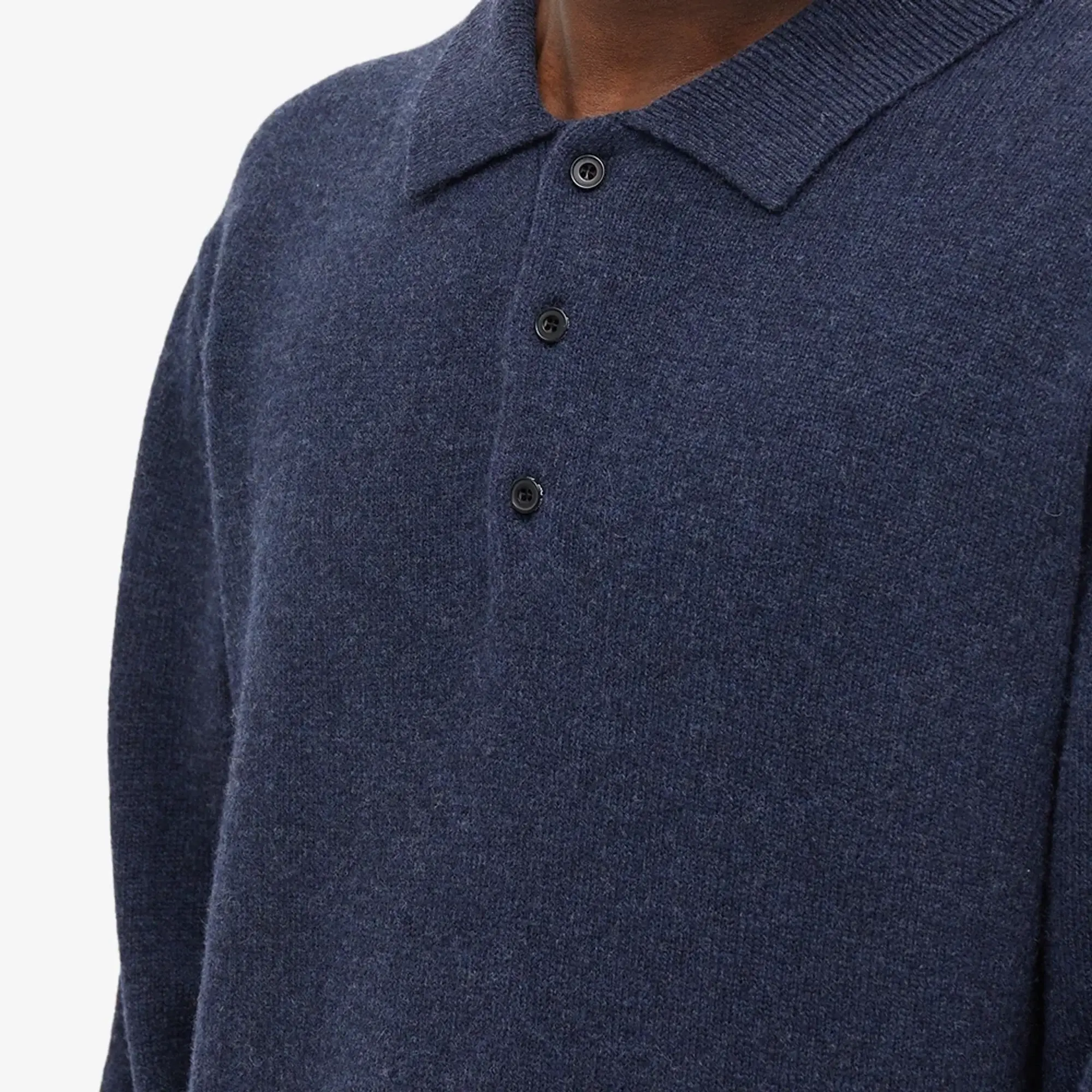 Beams Plus Men's Long Sleeve Knit Polo Navy