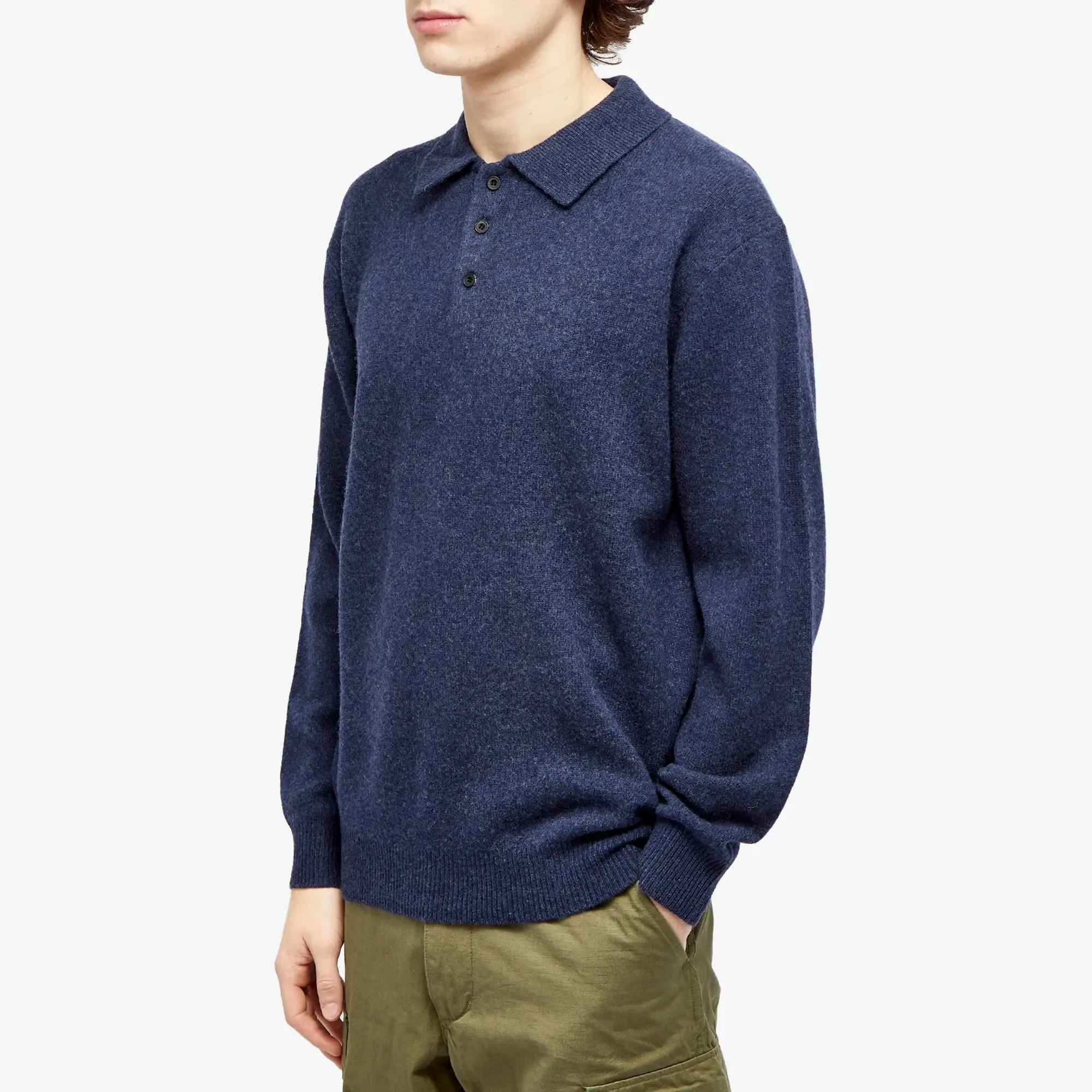 Beams Plus Men's Long Sleeve Knit Polo Navy