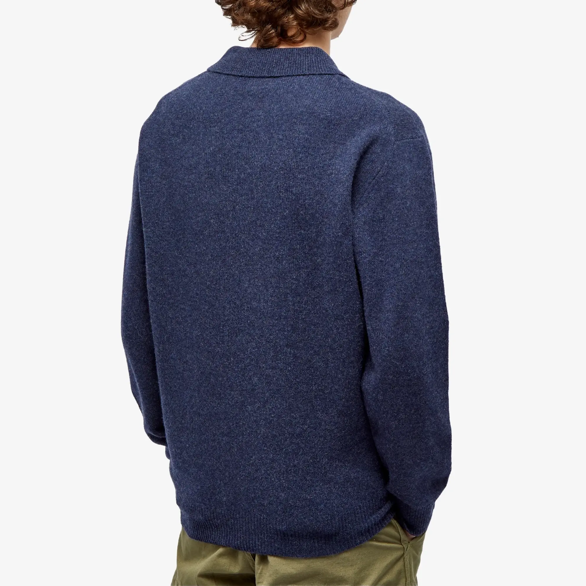 Beams Plus Men's Long Sleeve Knit Polo Navy