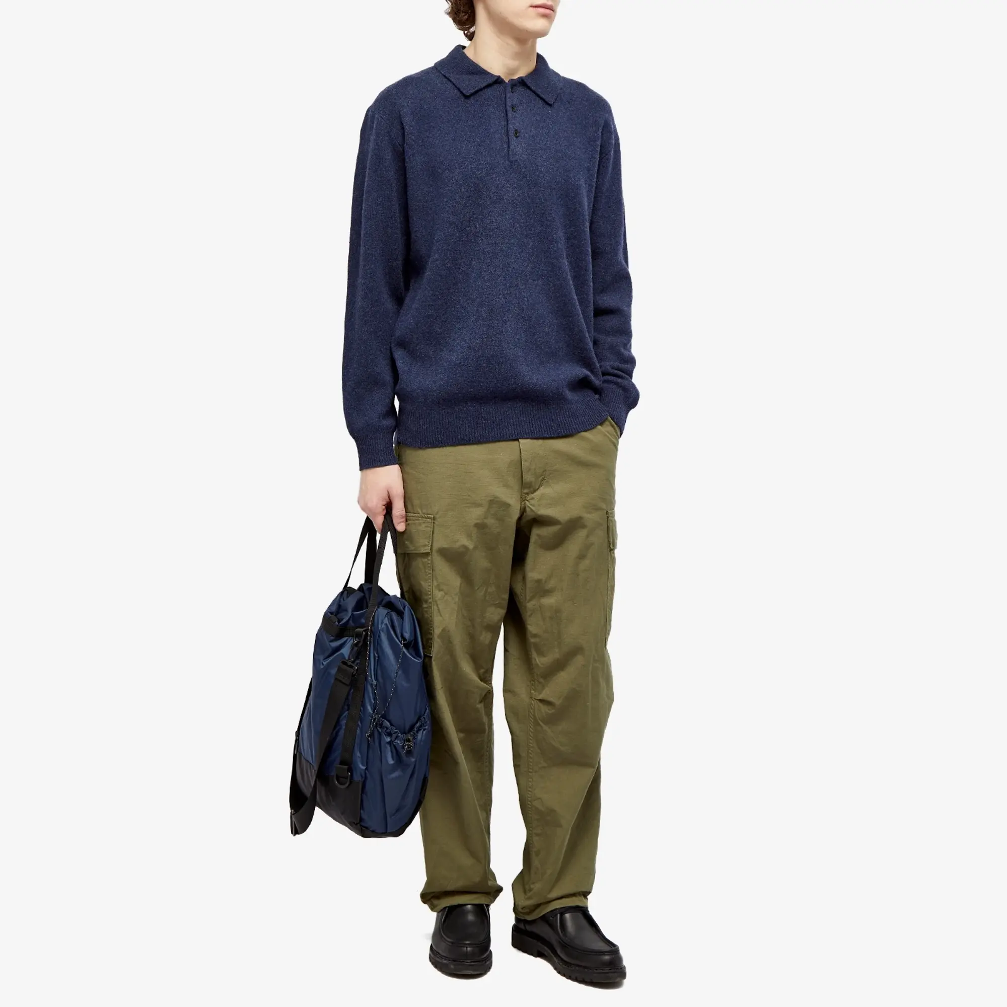 Beams Plus Men's Long Sleeve Knit Polo Navy