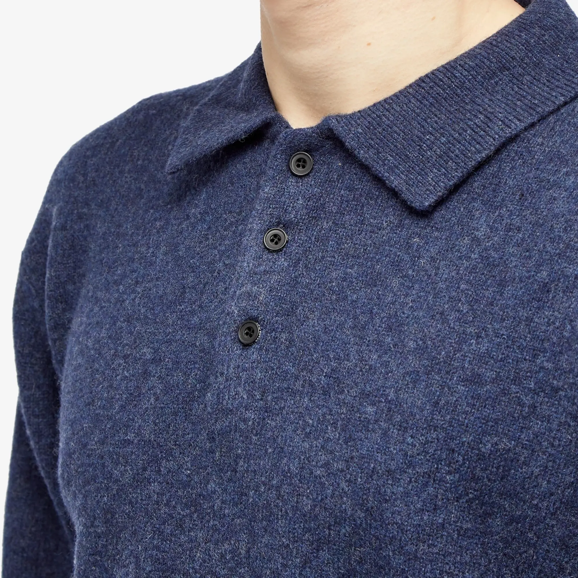 Beams Plus Men's Long Sleeve Knit Polo Navy