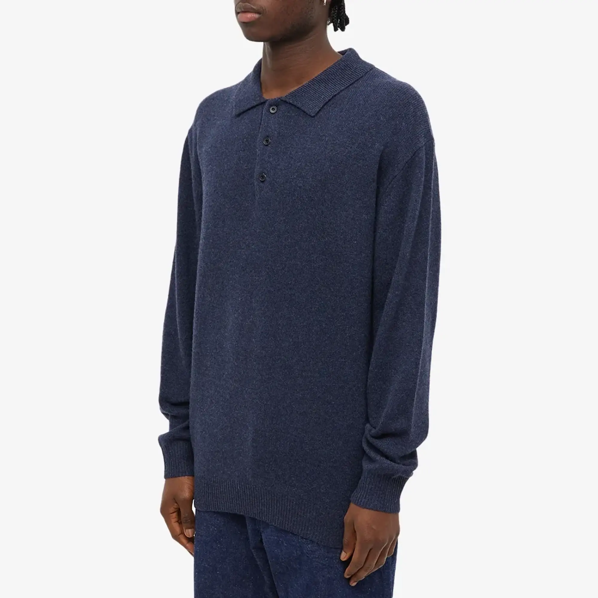 Beams Plus Men's Long Sleeve Knit Polo Navy