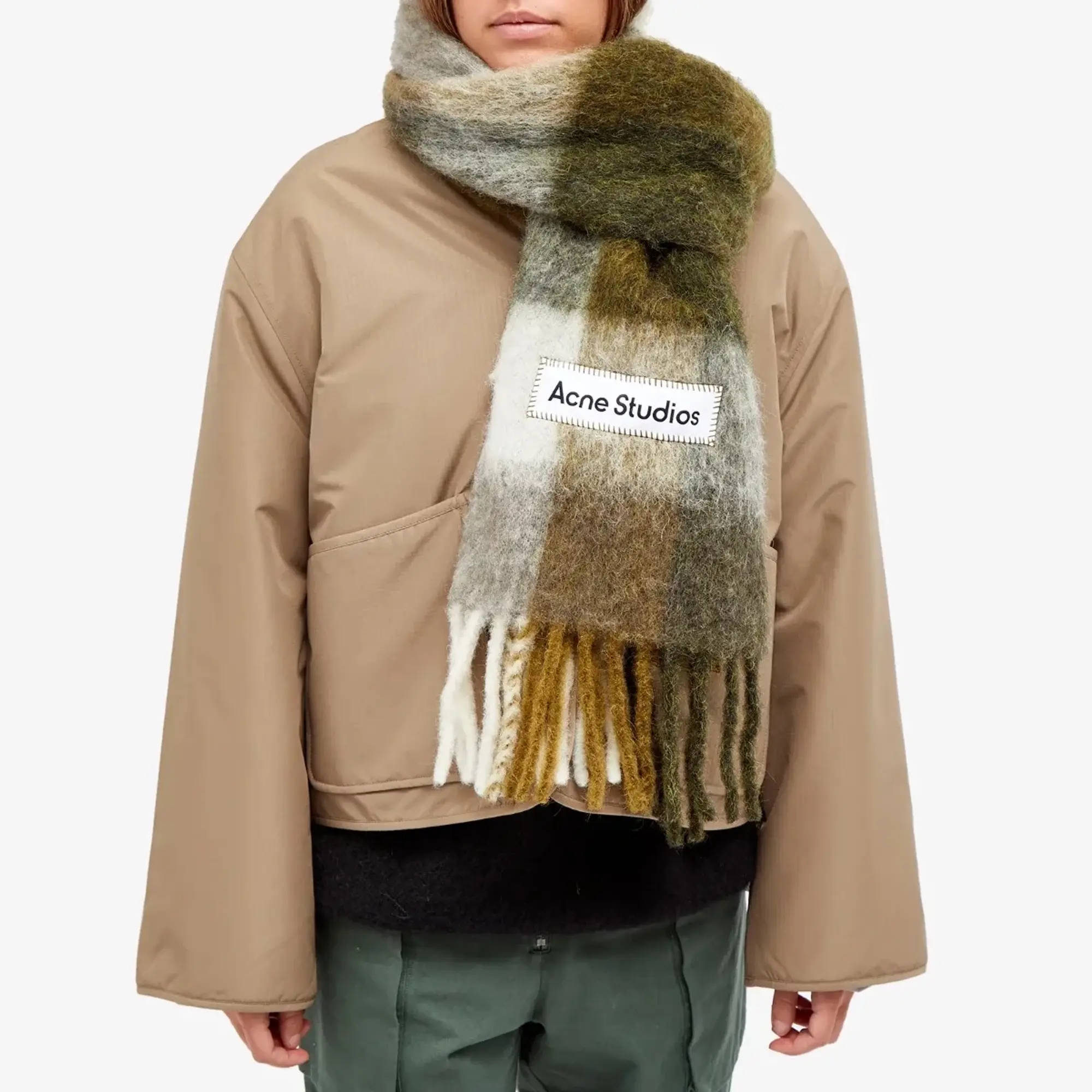 Acne Studios Women's Vally Checked Scarf Taupe/Green/Black